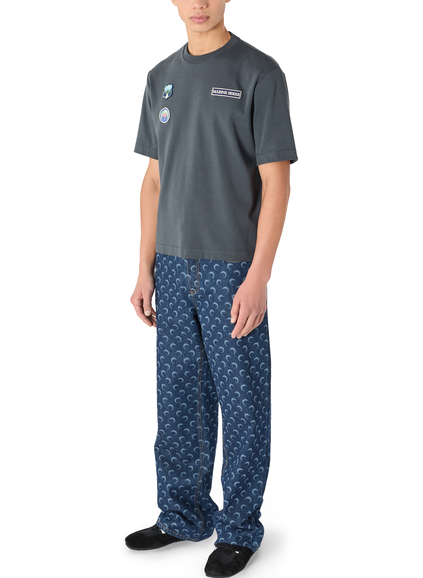 Jean droit en denim bleu nuit MARINE SERRE Bleu