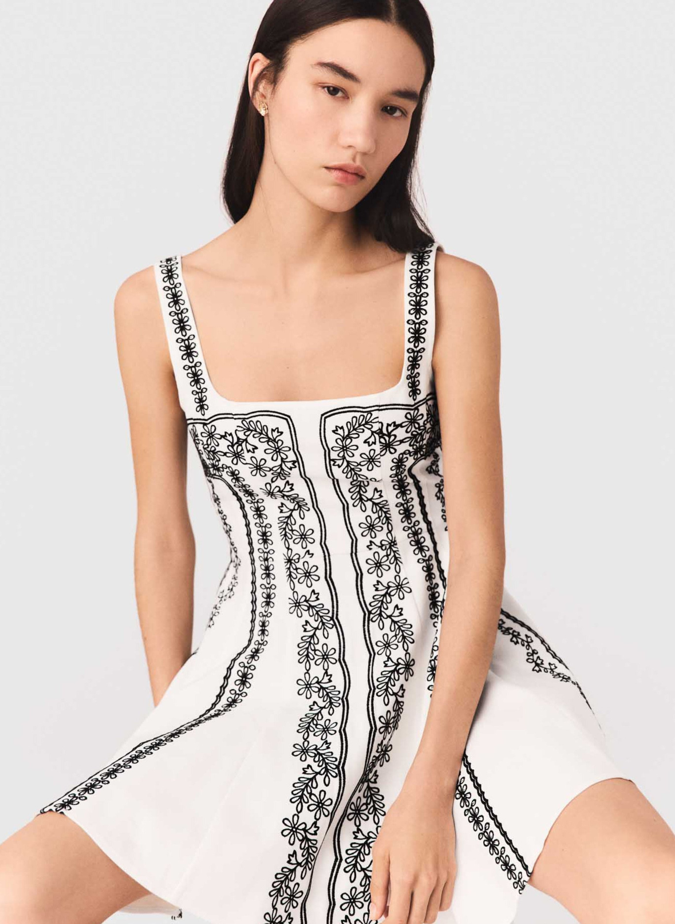 Robe courte en lin mélangé brodé | Beige MAJE Femme
