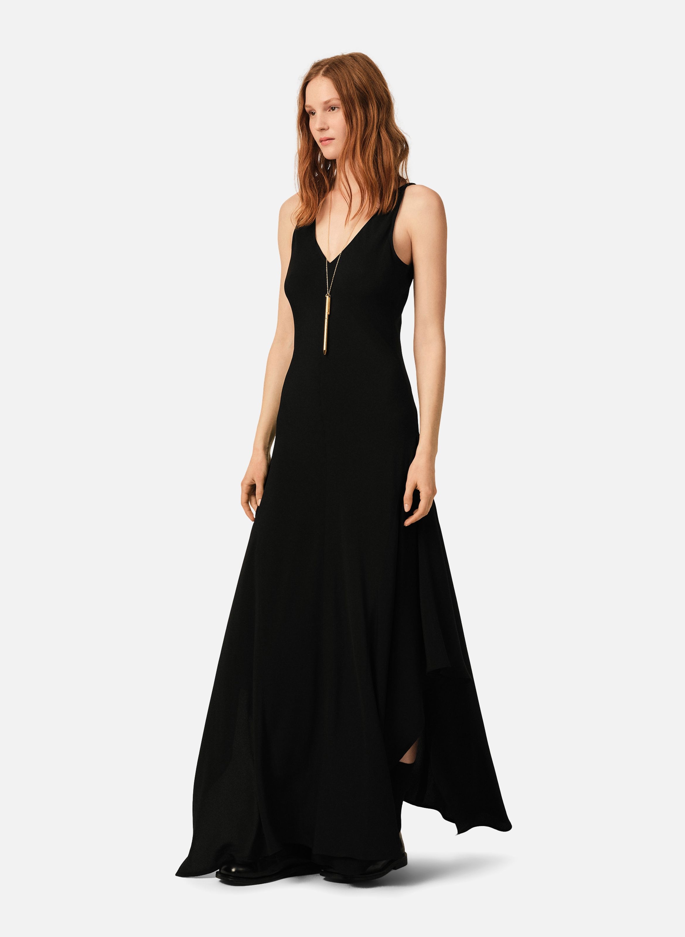 Robe longue à godets en soie mélangée AMI PARIS Noir