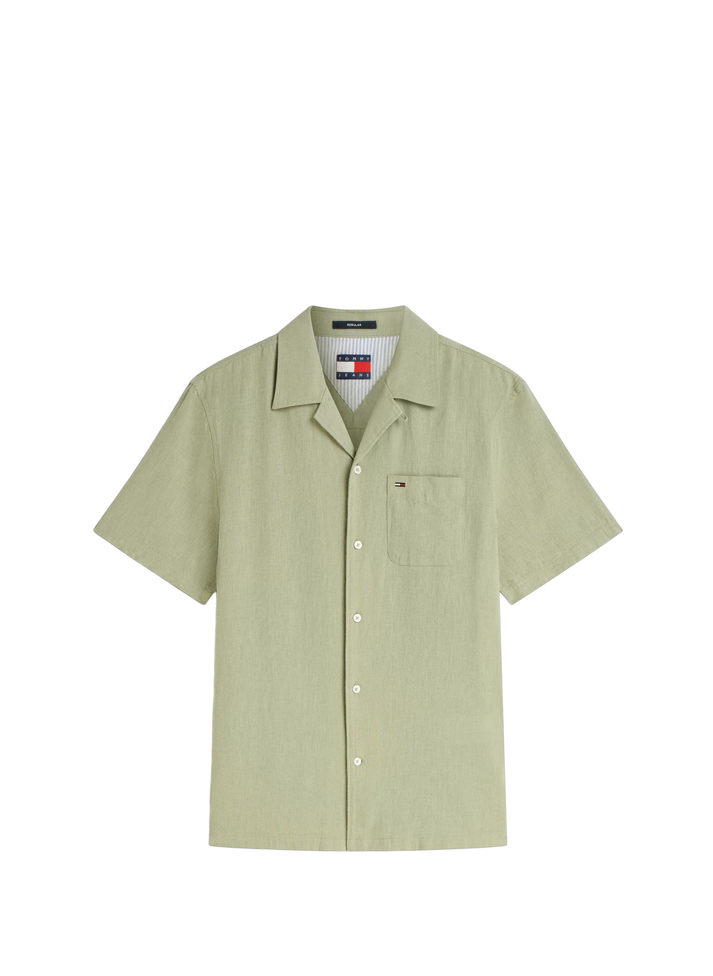 Short-sleeved linen and cotton polo  Spring olive