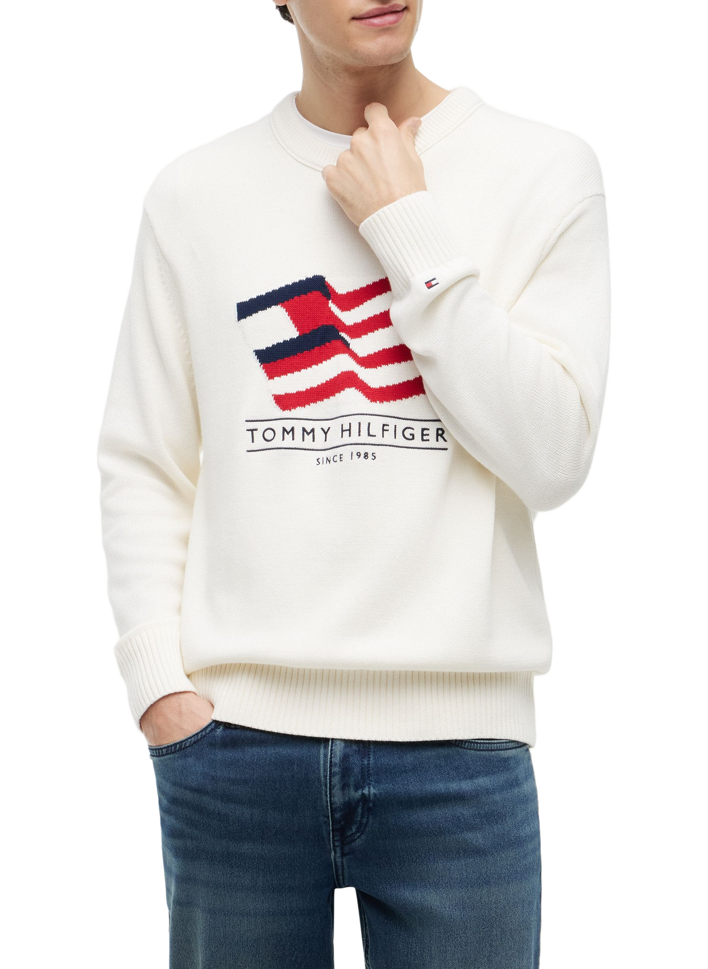 Pullover mit Flaggenmuster aus Baumwollstrick TOMMY HILFIGER Beige