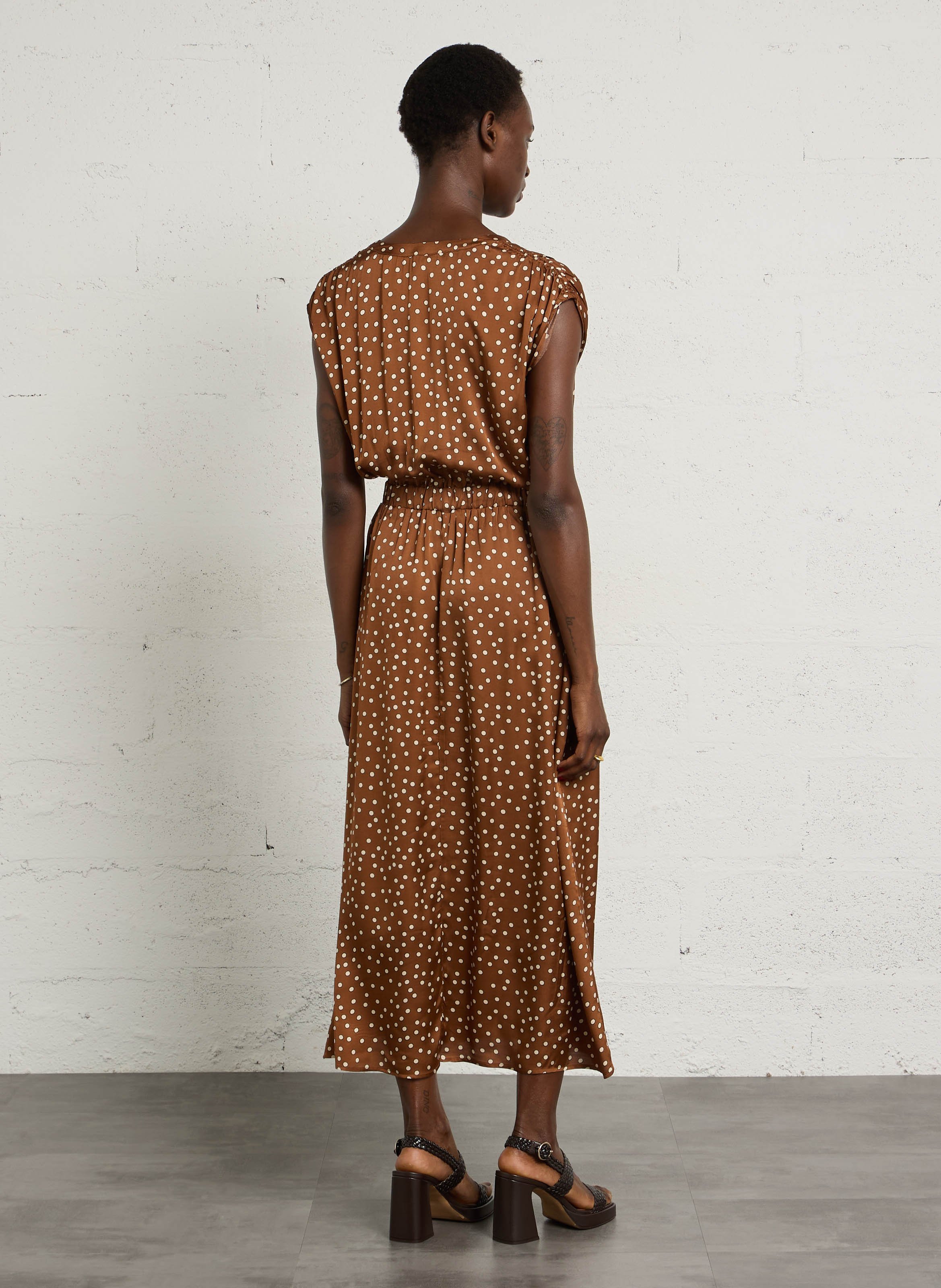 Robe longue col v à pois belgia MAISON 123 Beige