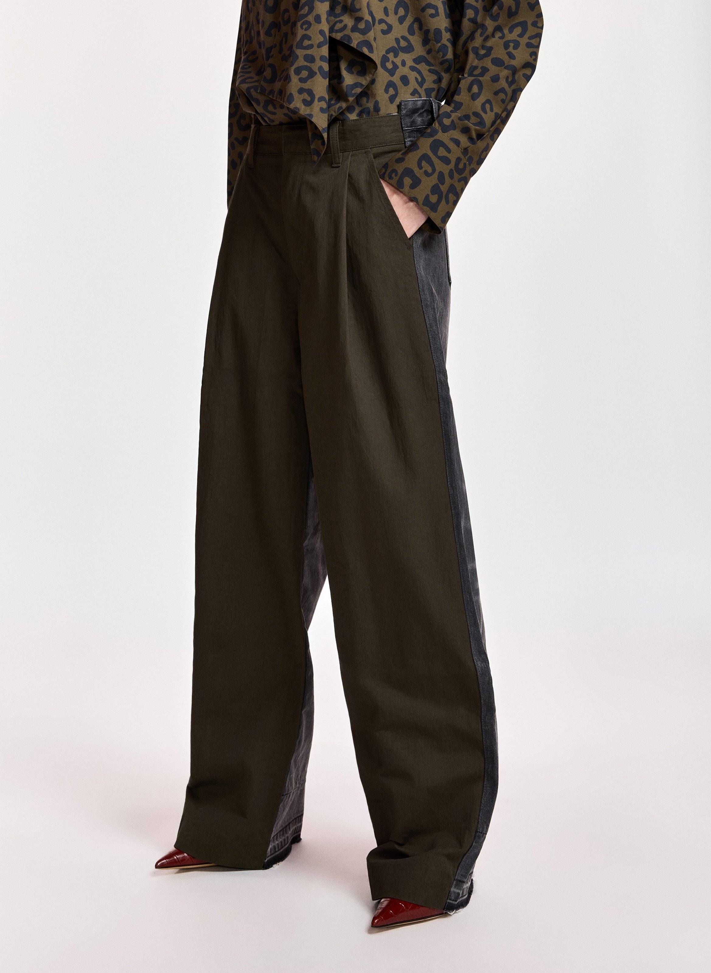 Pantalon large bi-matière en coton mélangé krisp ESSENTIEL ANTWERP Vert