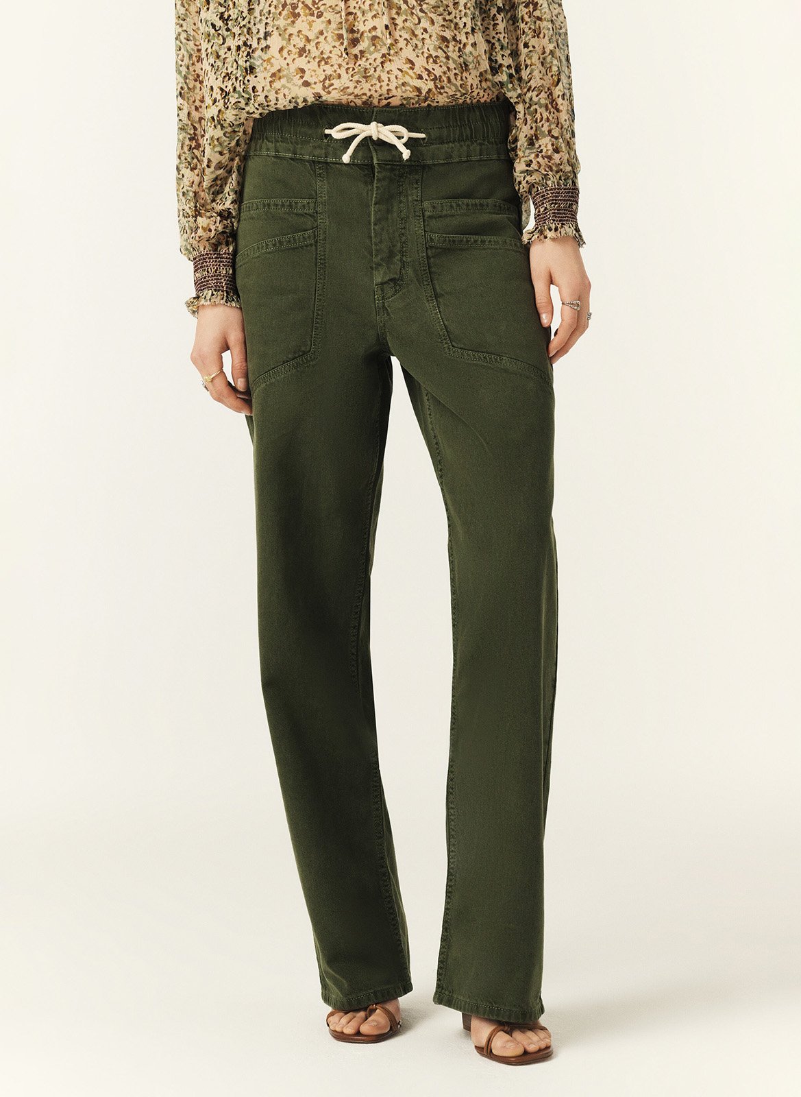 Pantalon droit en coton mélangé fima BA&SH Kaki