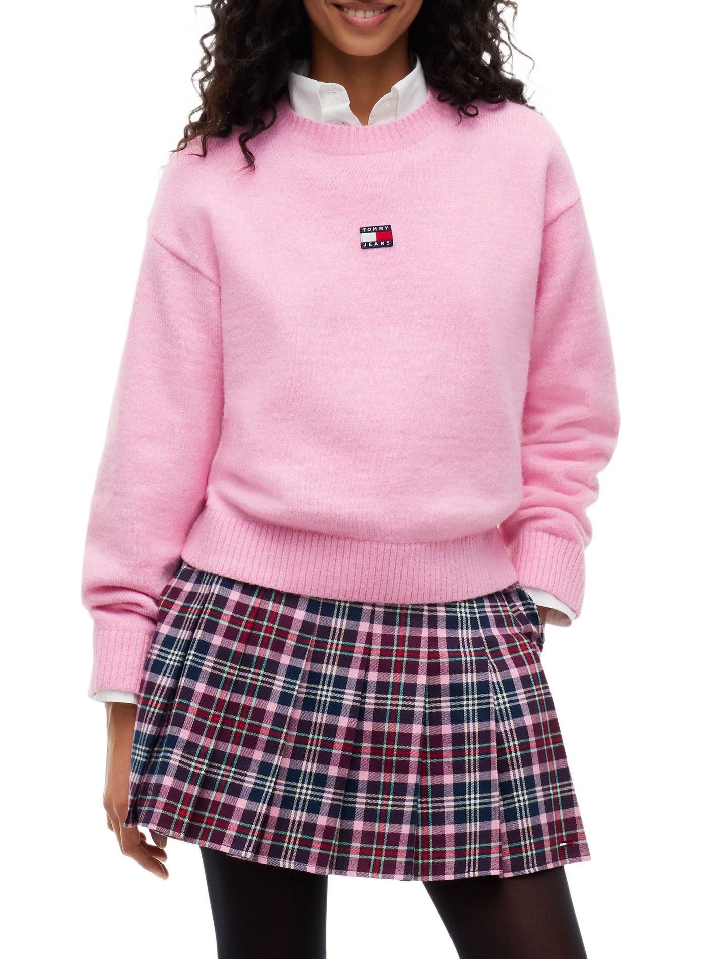 Gerader Fluffy Badge-Pullover mit Logo | Rosa TOMMY HILFIGER Damen