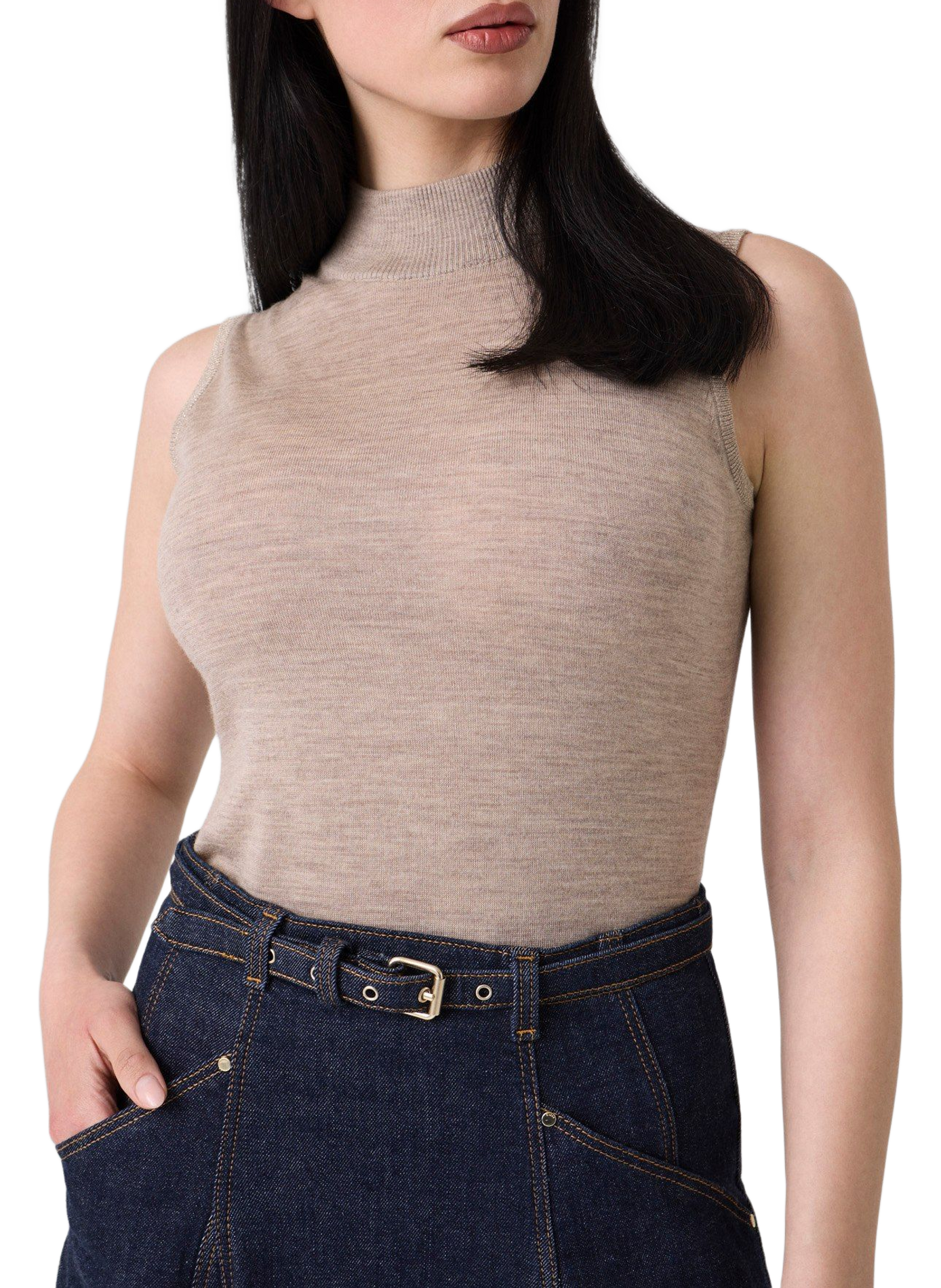 Débardeur col montant en laine GUESS Brown