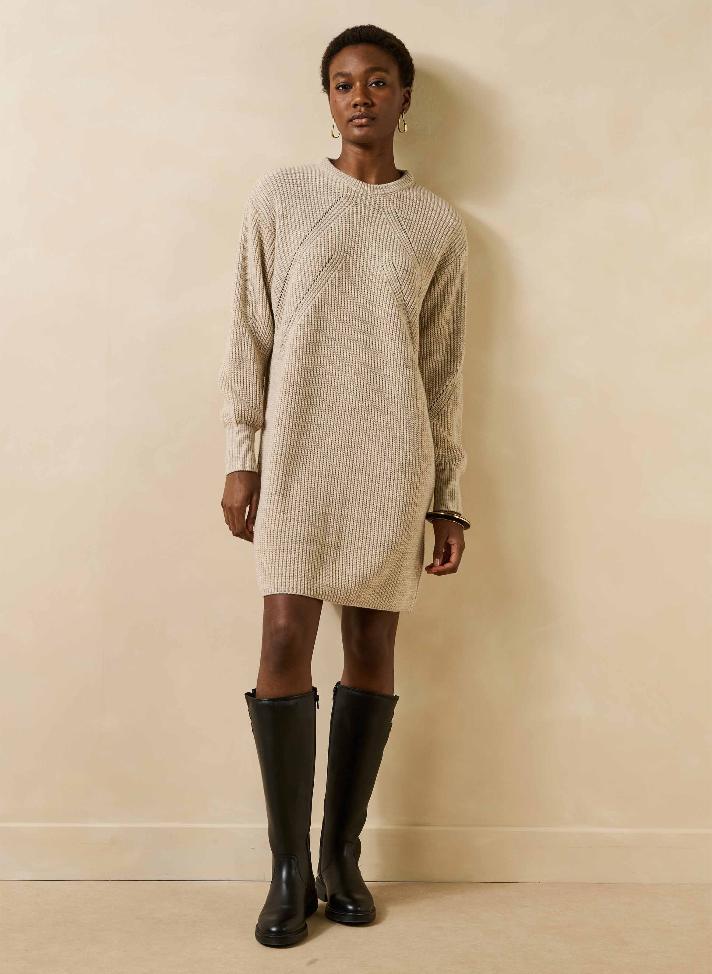 Gebreide jurk met ronde hals LA FEE MARABOUTEE Beige