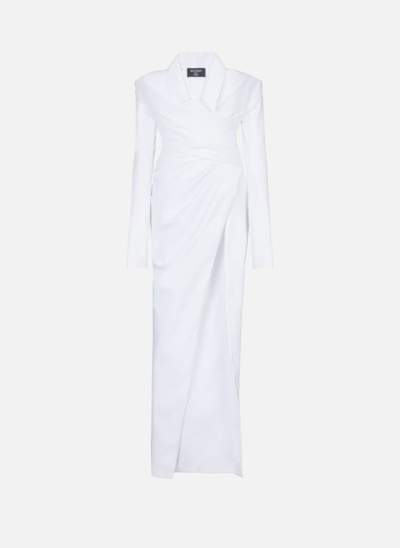 Robe bustier longue à manches longues en popeline Blanc by BALMAIN BALMAIN Robe bustier longue à manches longues en popeline Blanc