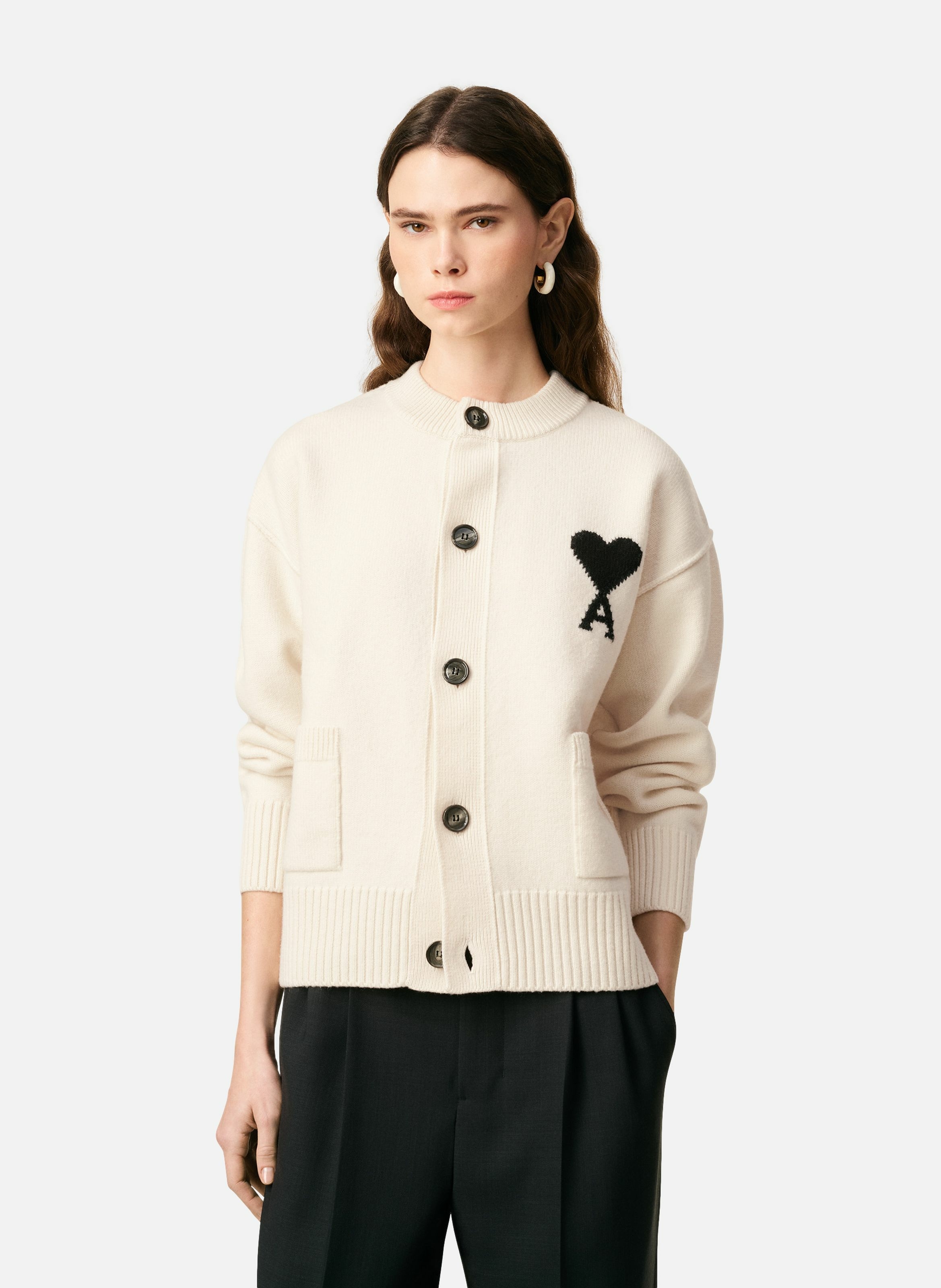Cardigan ami de coeur en laine unisexe AMI PARIS Blanc