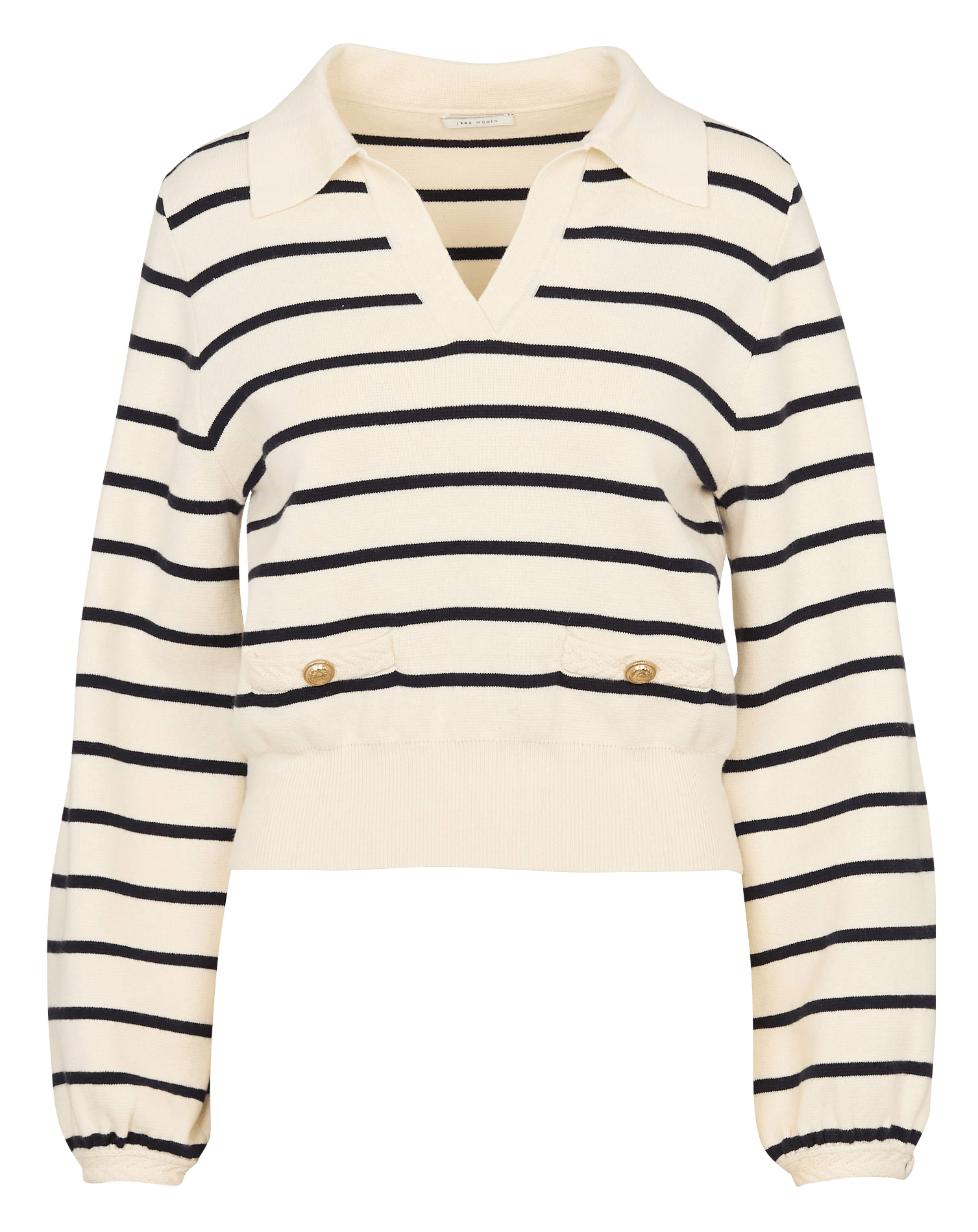 Pull droit à rayures et poches fantaisies IKKS Blanc