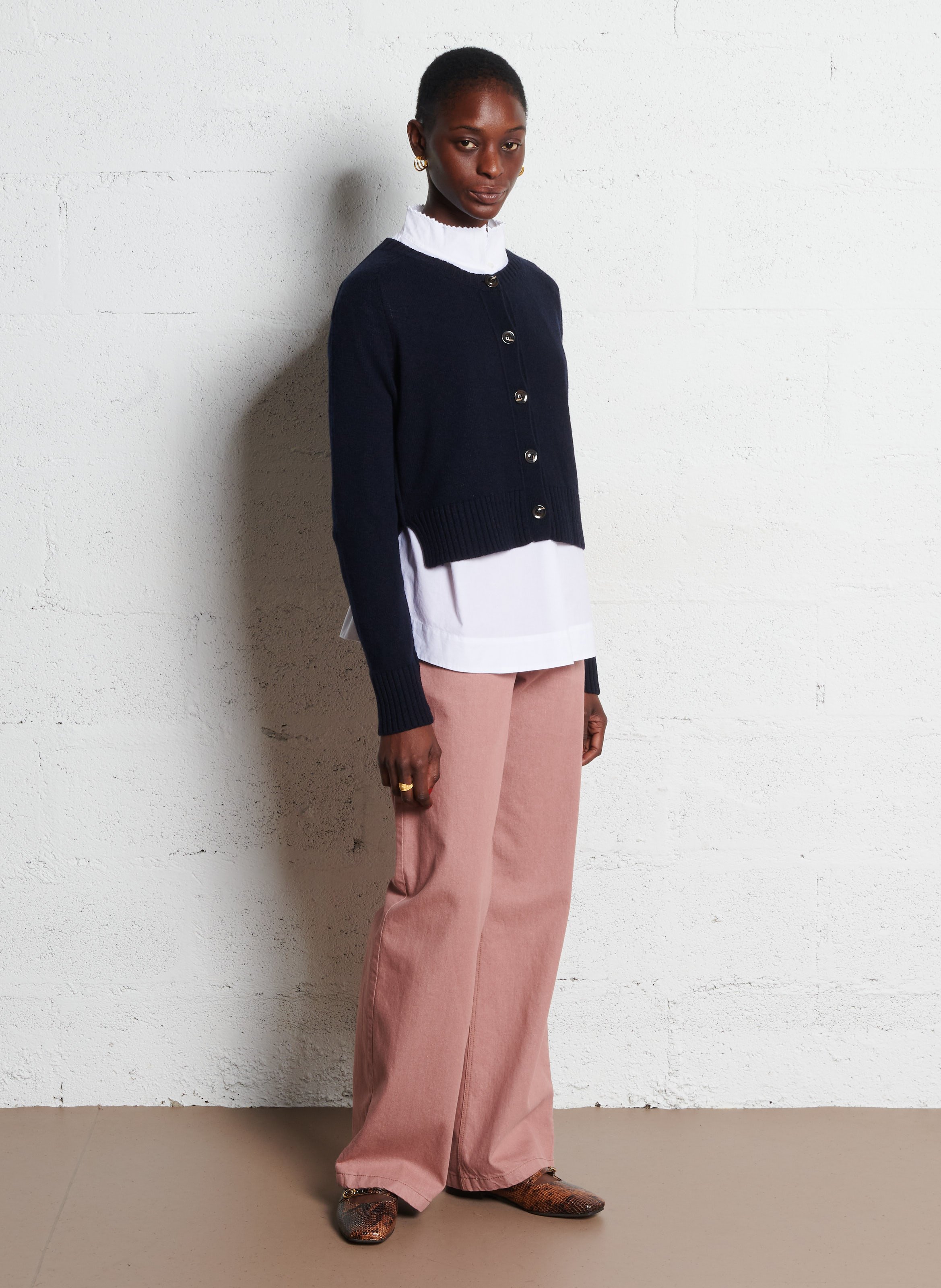 Cardigan col rond droit en laine virginia SOEUR Bleu