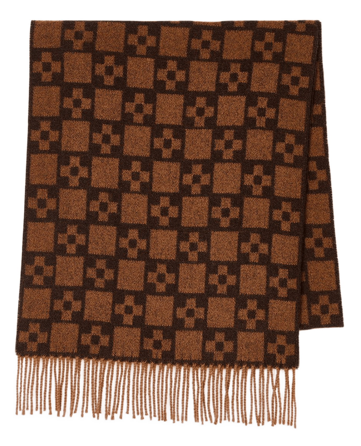 Echarpe à franges imprimée en laine SANDRO Marron