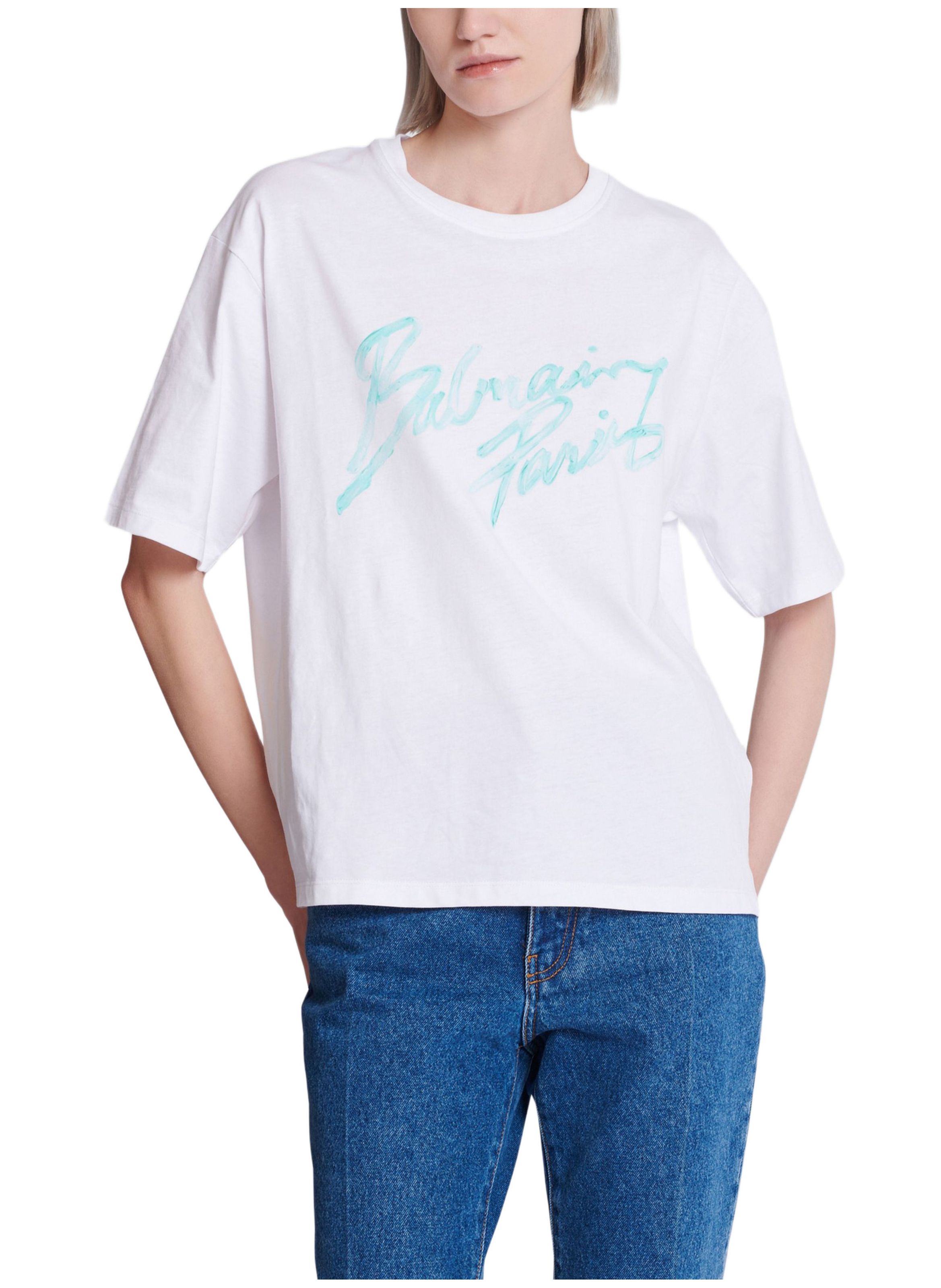 T-shirt décontracté avec imprimé balmain paris brush BALMAIN Blanc