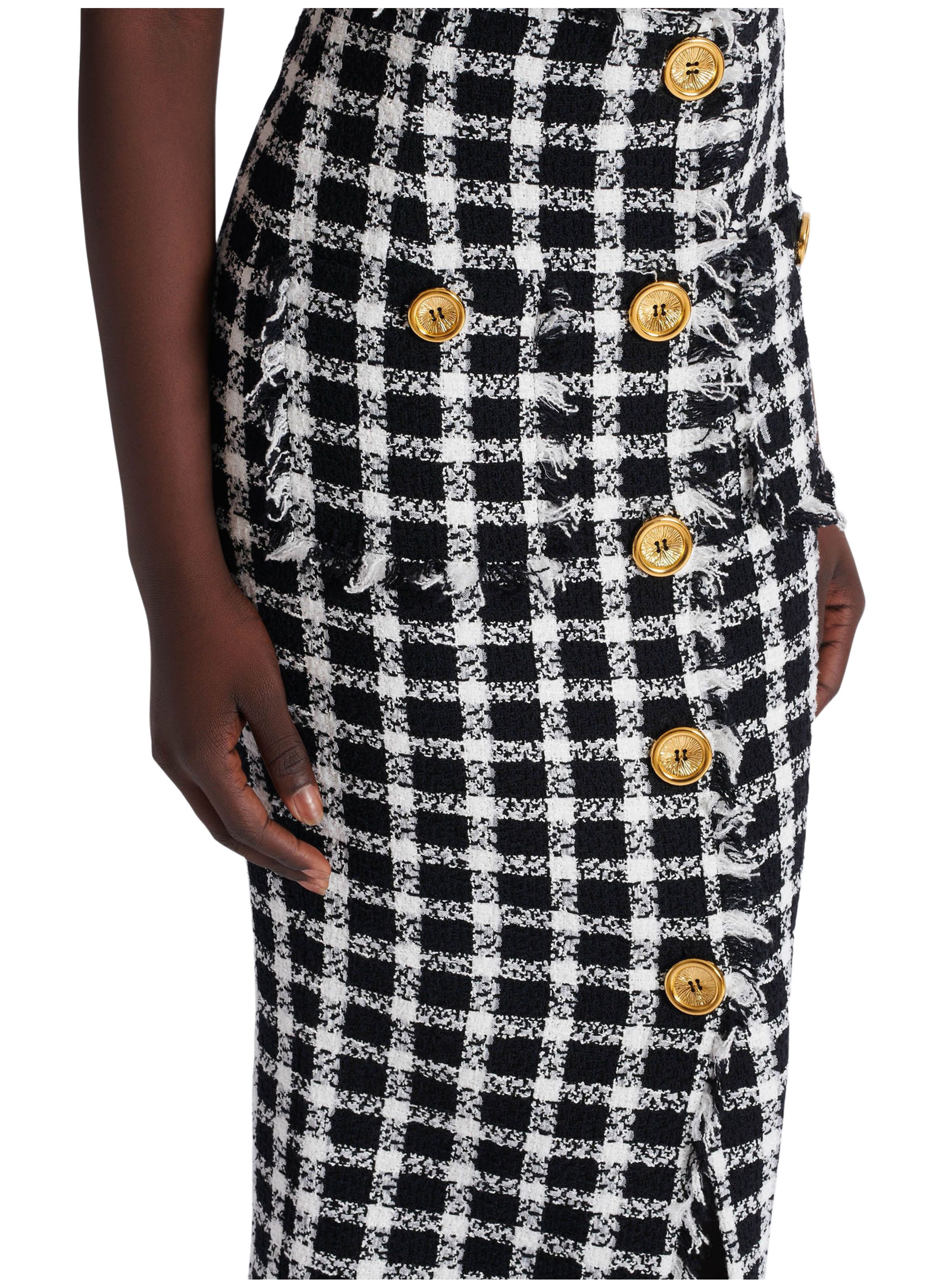 Jupe longue en tweed vichy BALMAIN Noir