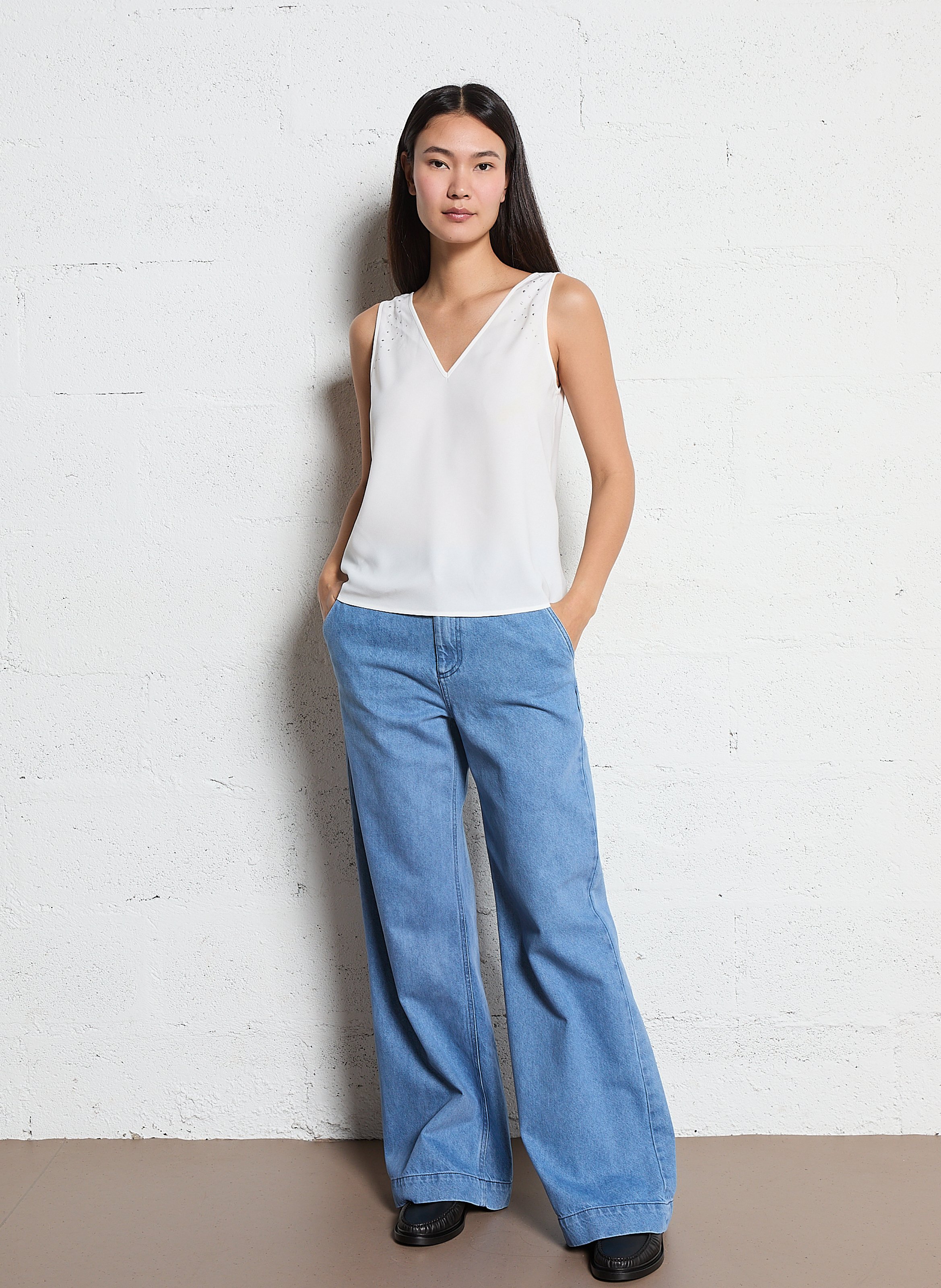 Top col rond à clous IKKS Blanc