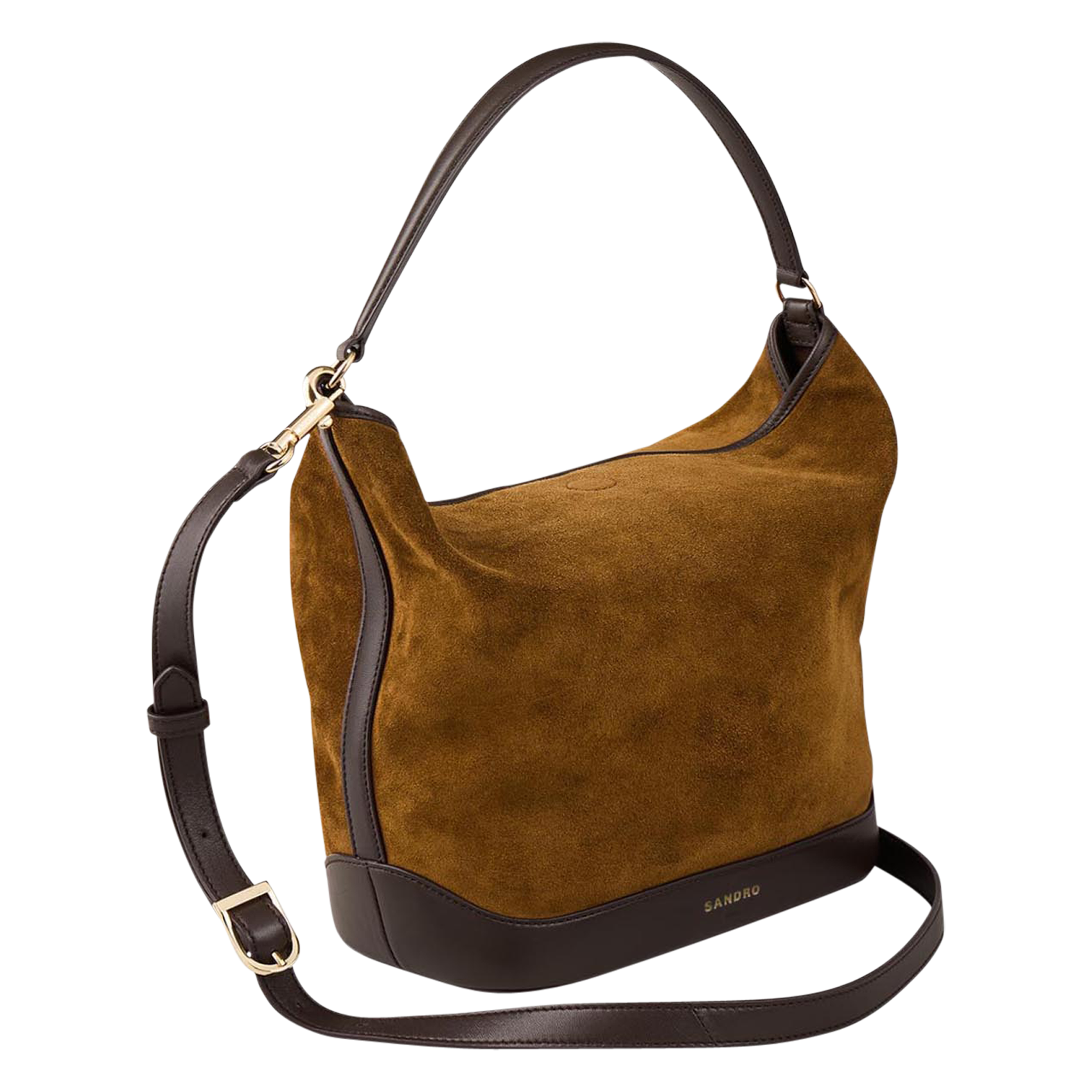 Sac seau bandoulière en cuir velours tangoso SANDRO Marron