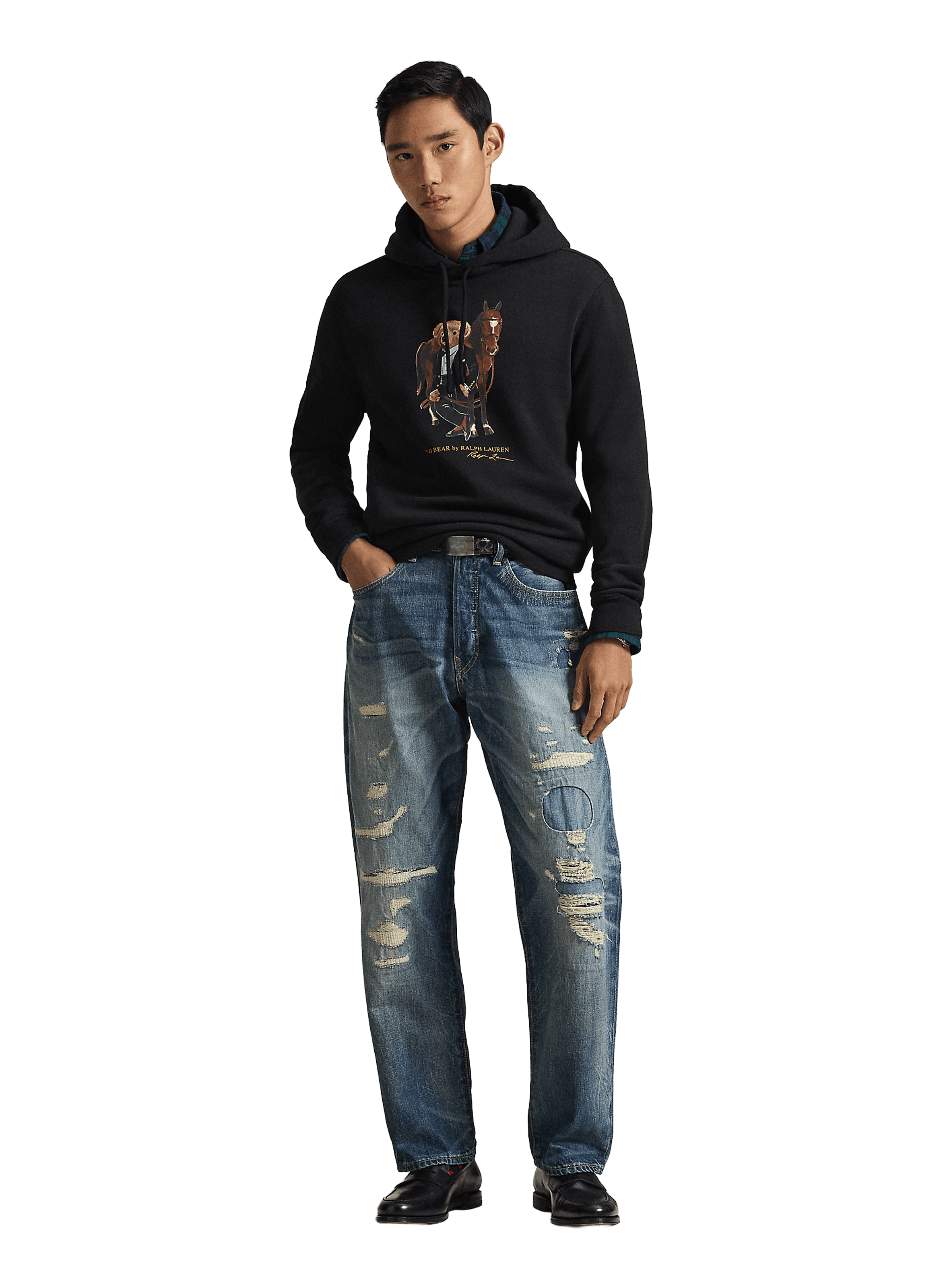 Sweat à capuche avec imprimé en coton mélangé POLO RALPH LAUREN Noir