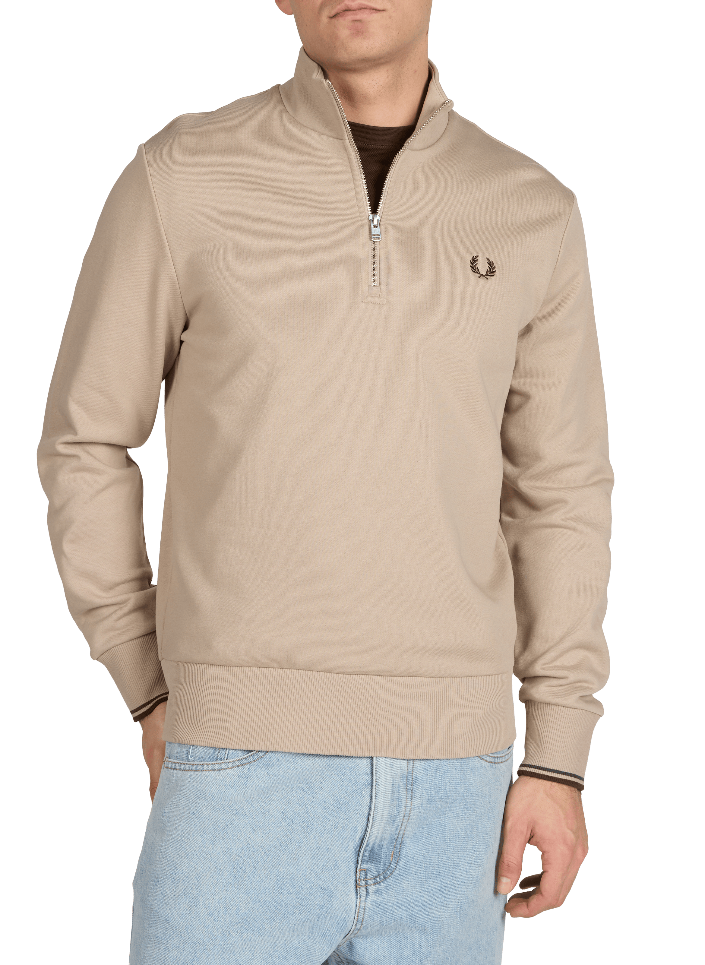 Sweatshirt col montant en coton FRED PERRY Beige