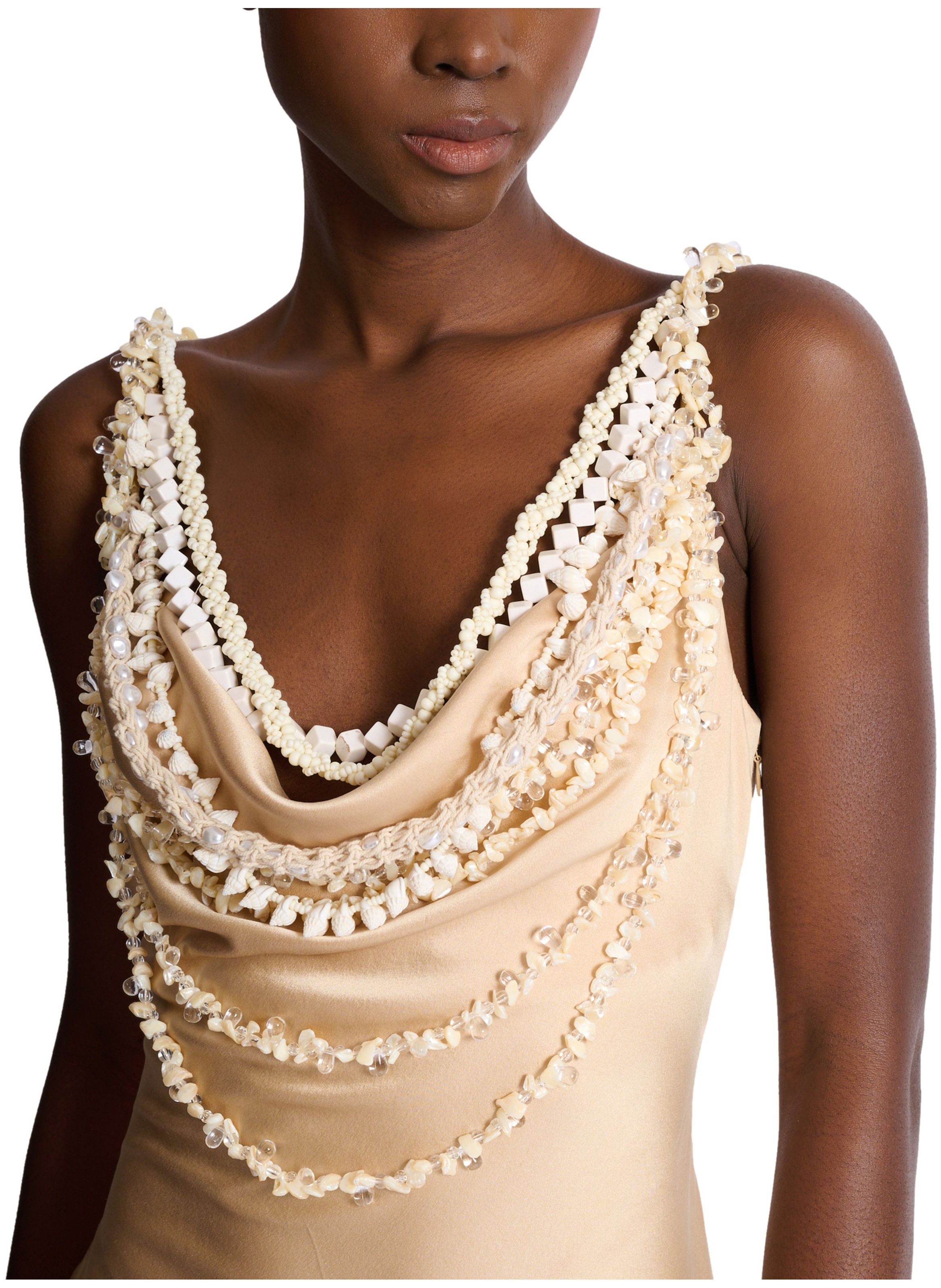 Robe coquillages en soie BALMAIN Beige