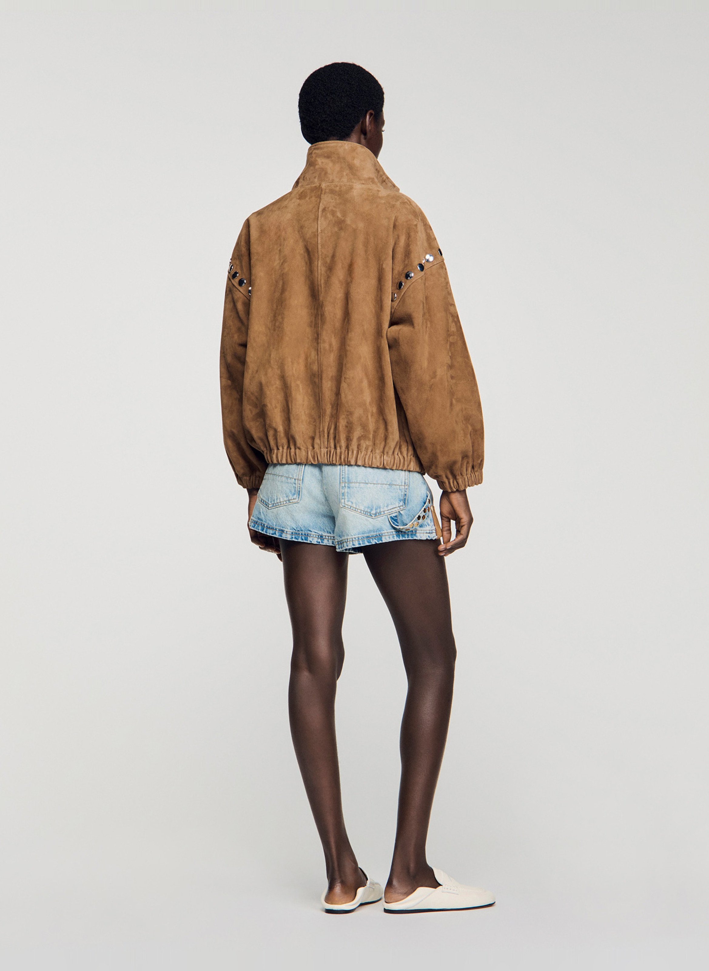 Blouson oversize en cuir SANDRO Marron