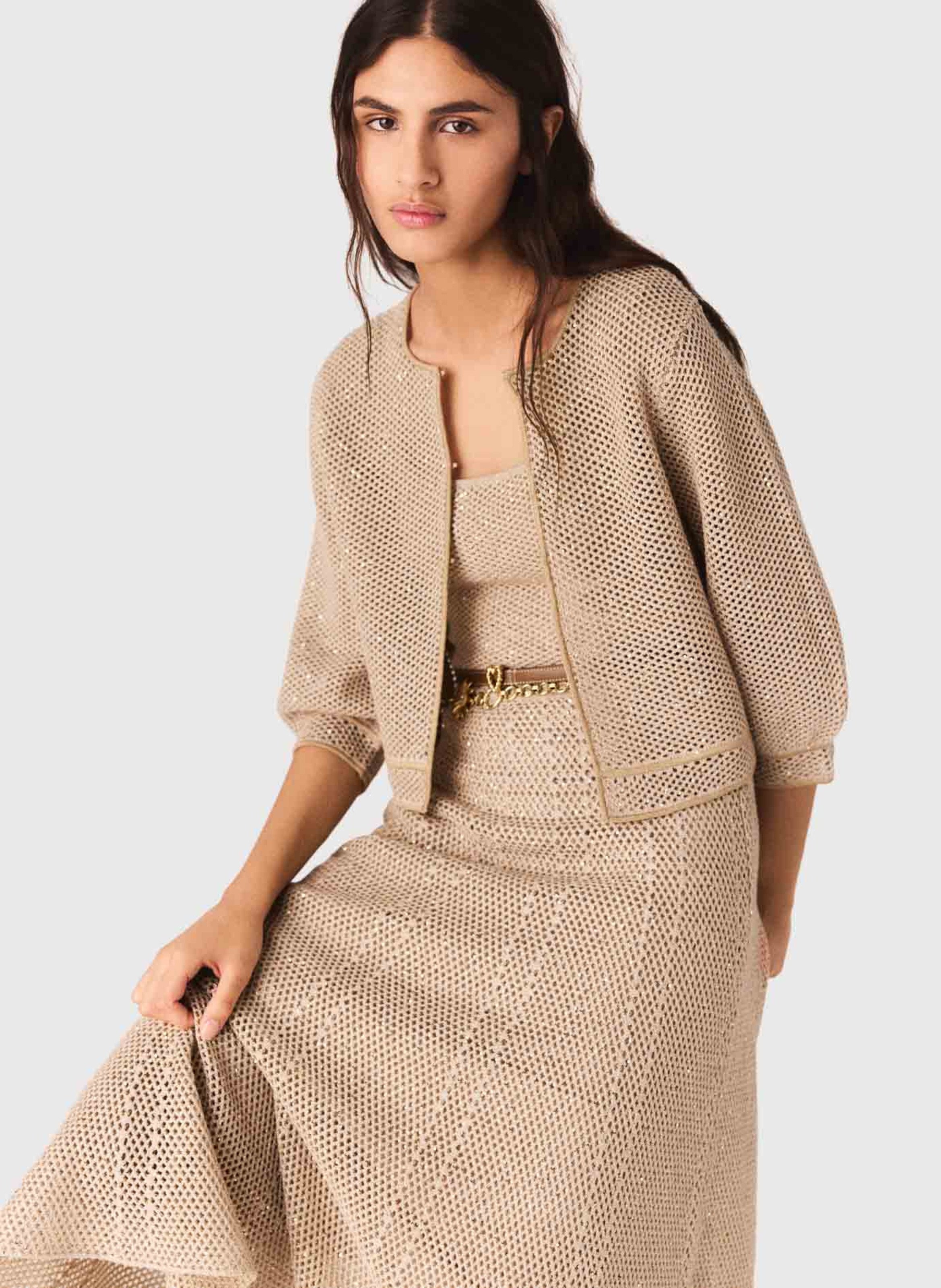 Gilet droit col rond métallisé MAJE Beige