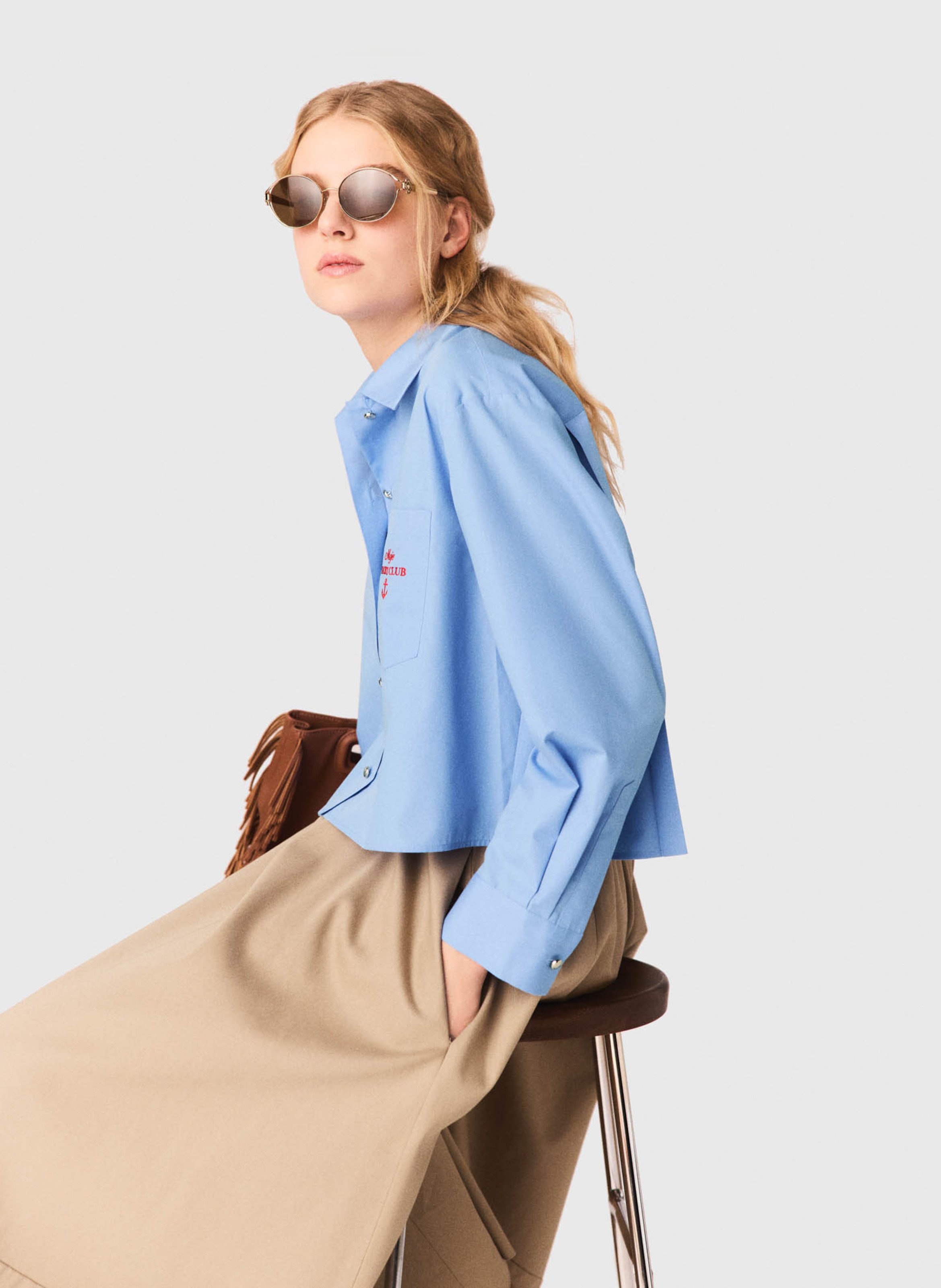 Chemise oversize courte col classique MAJE Bleu