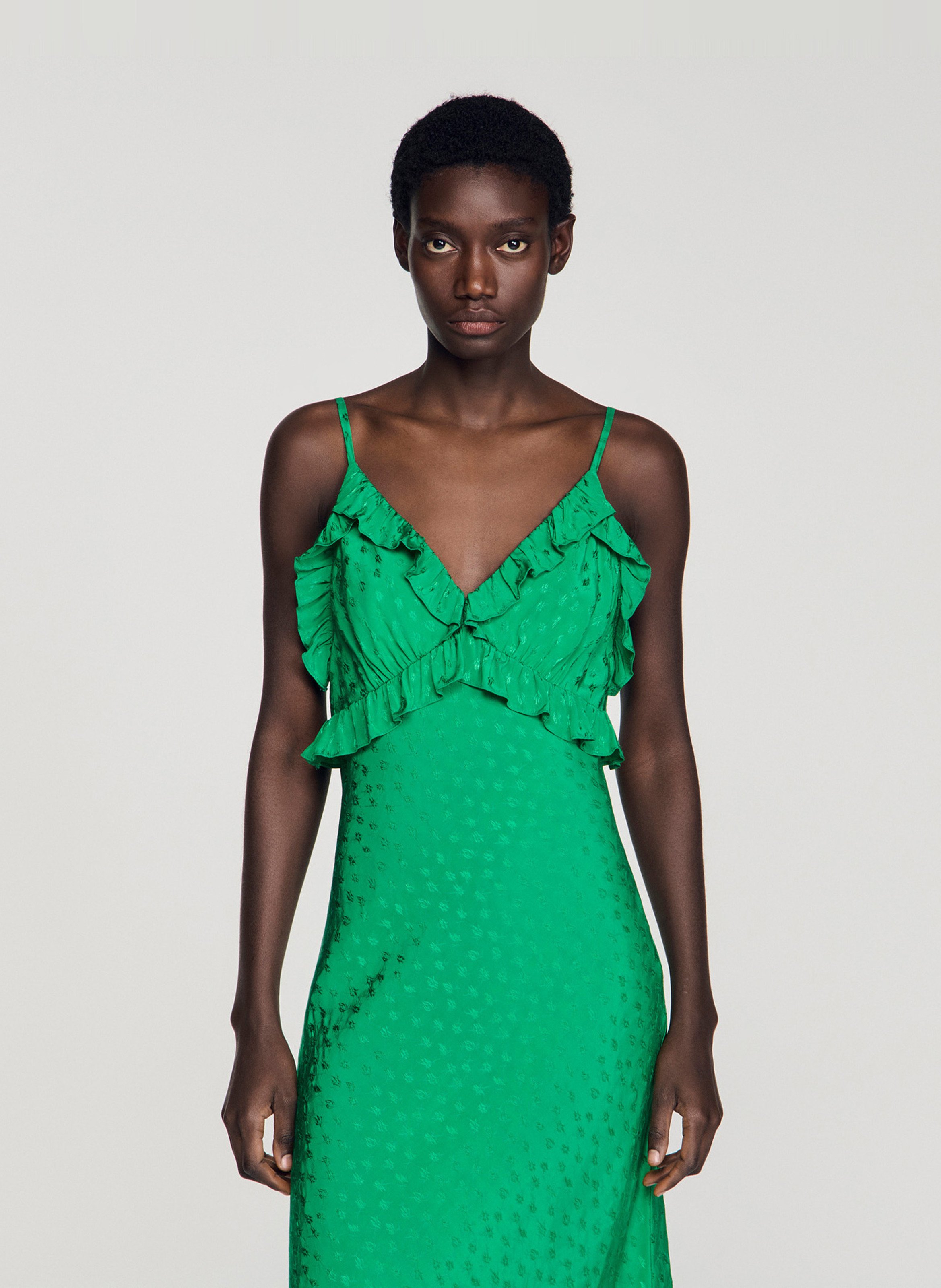 Robe longue évasée fluide SANDRO Vert