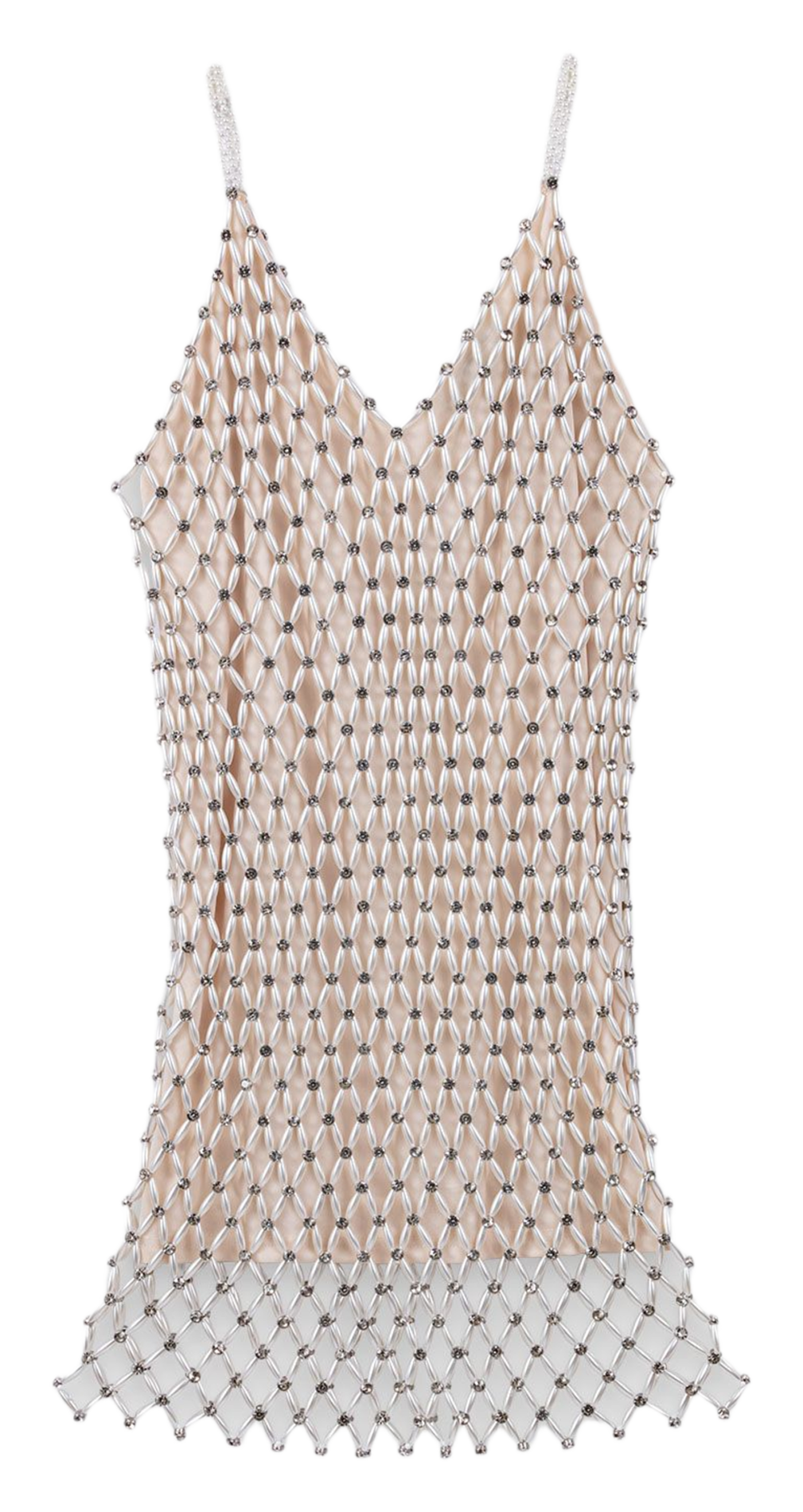 Robe courte col v à strass MAJE Beige