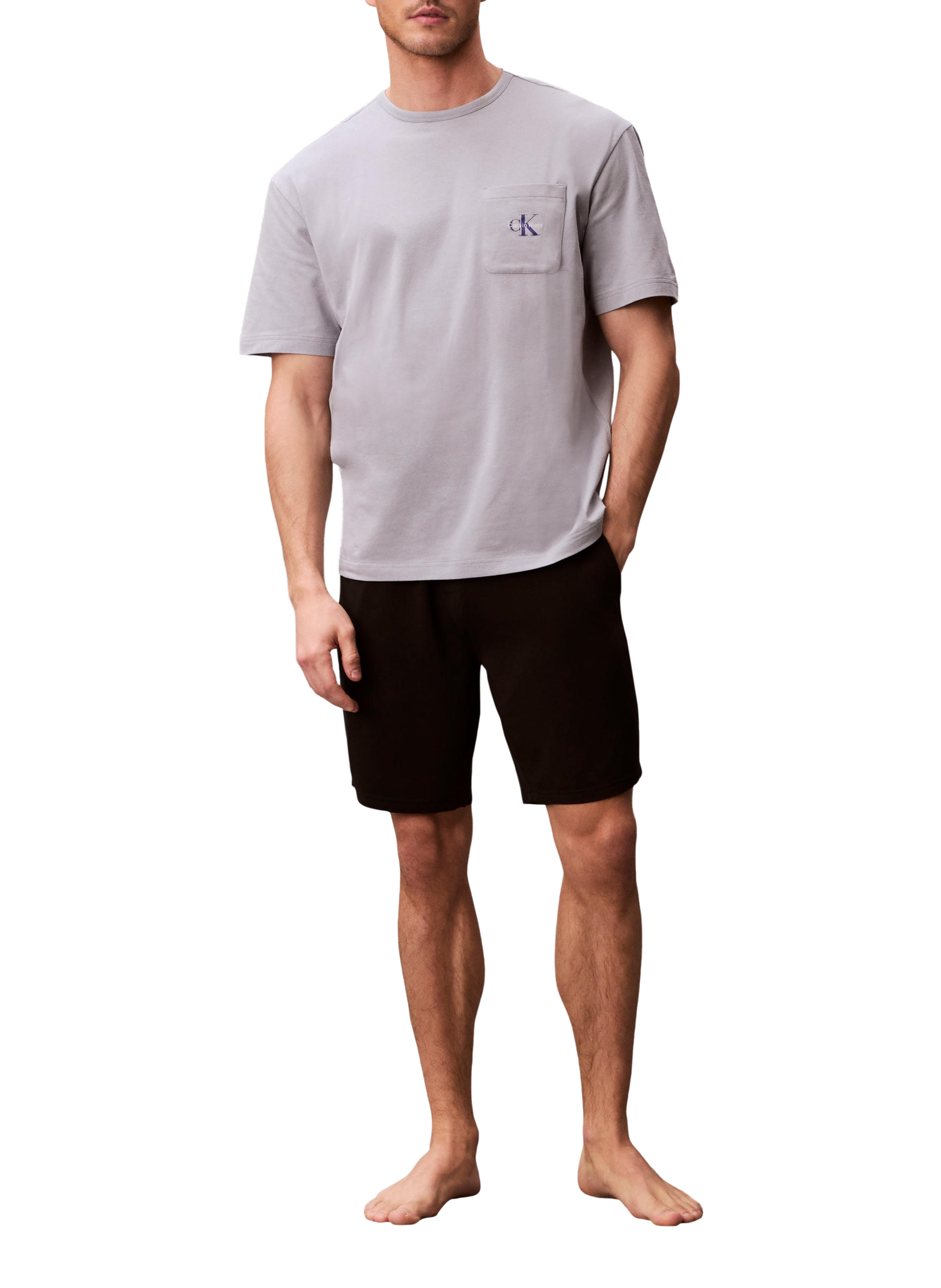 T-shirt col rond en coton mélangé CALVIN KLEIN Gris