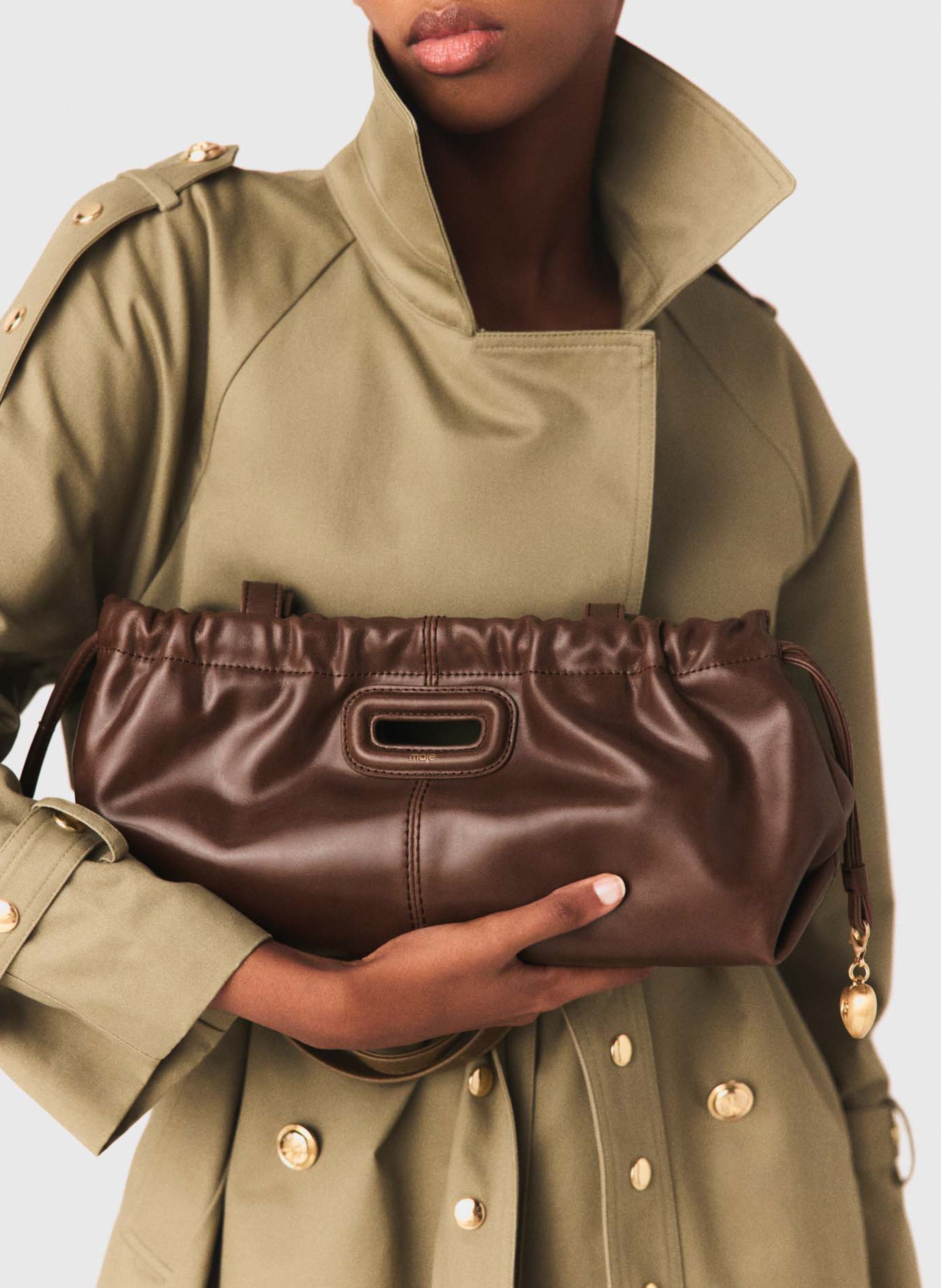 Sac porté épaule en cuir MAJE Marron