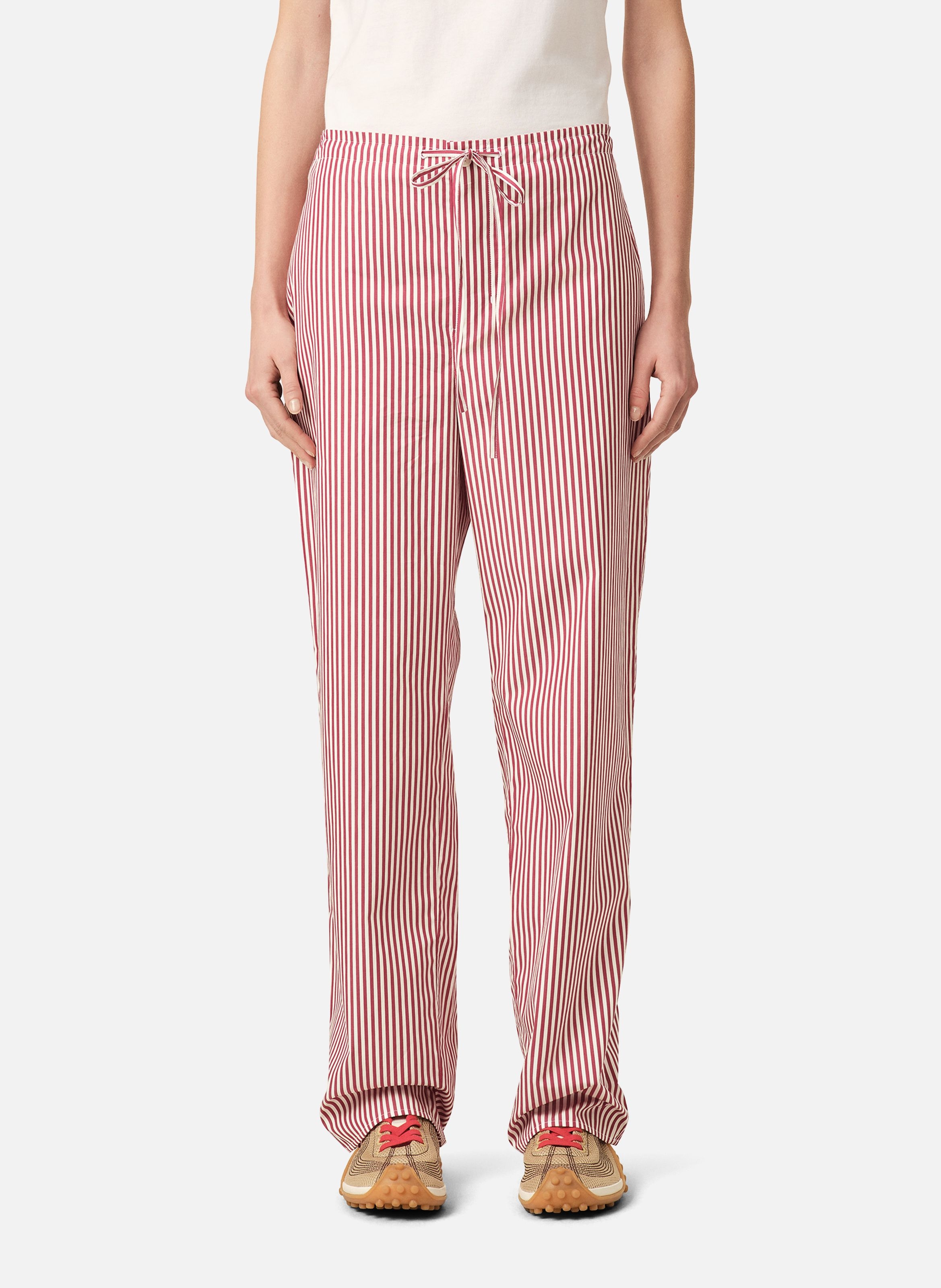 Pantalon taille élastiquée à rayures unisexe en coton AMI PARIS Blanc