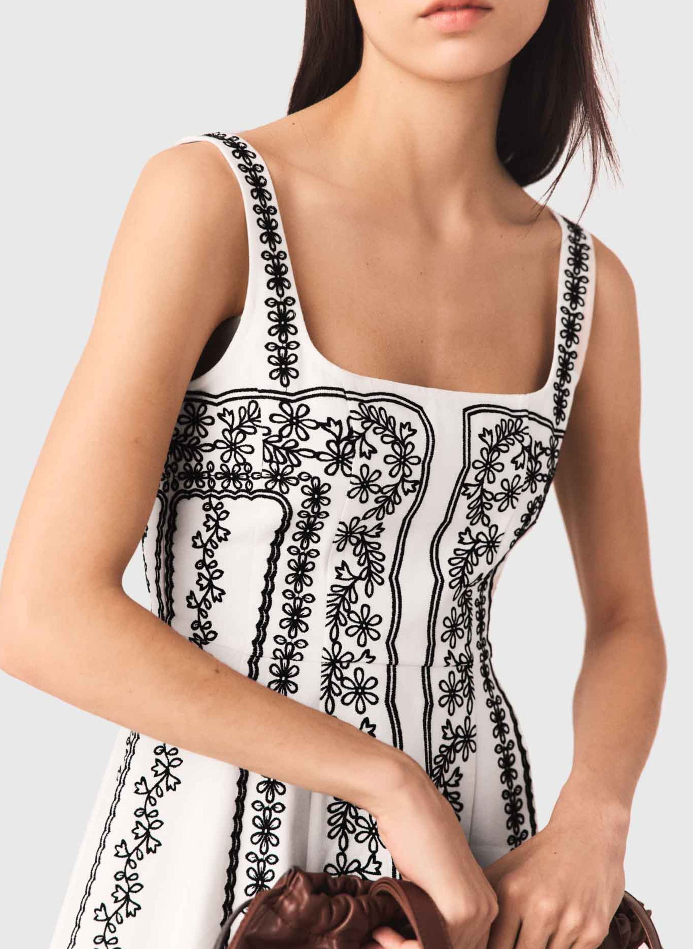 Robe courte en lin mélangé brodé | Beige MAJE Femme
