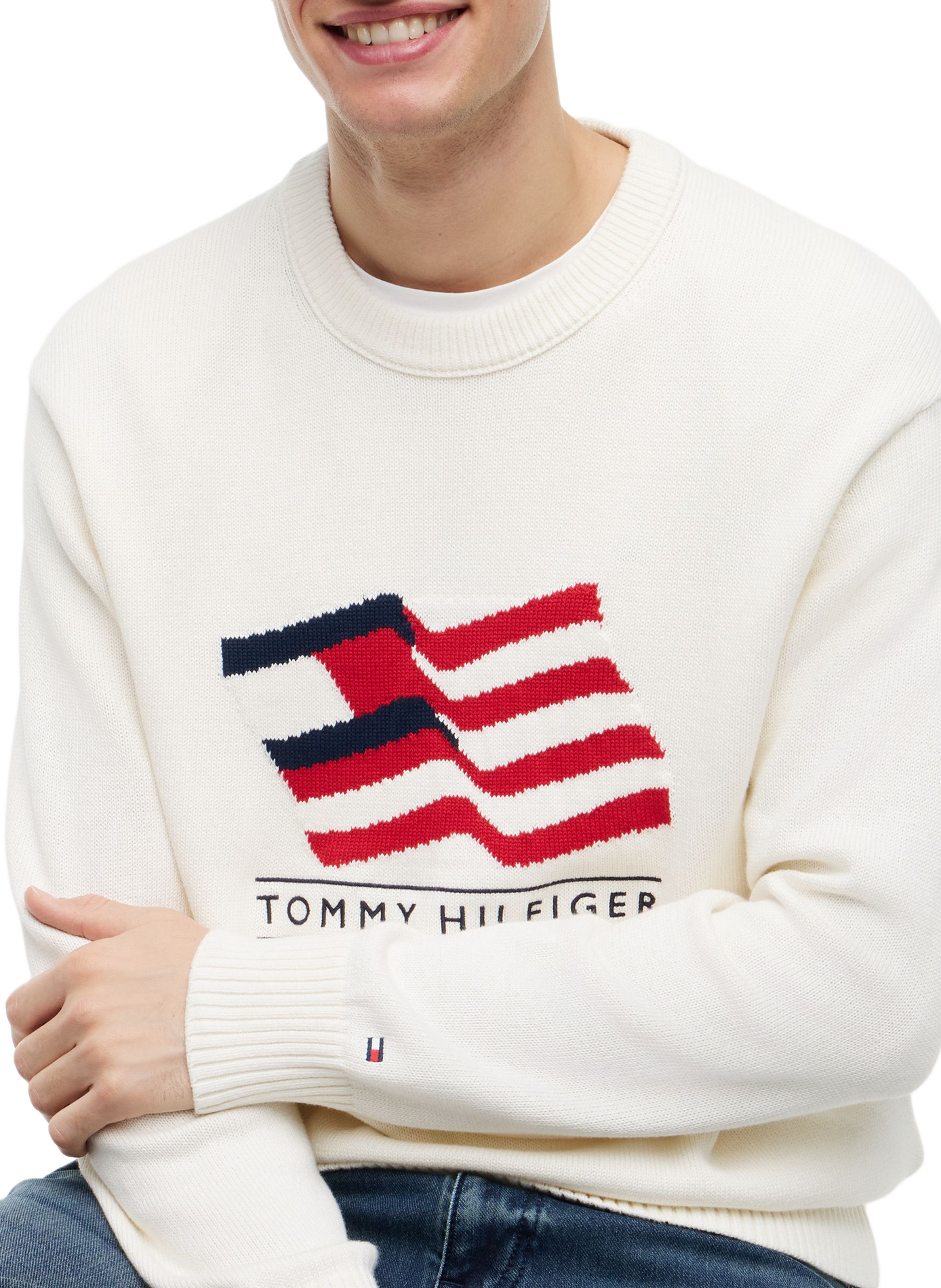 Pullover mit Flaggenmuster aus Baumwollstrick TOMMY HILFIGER Beige