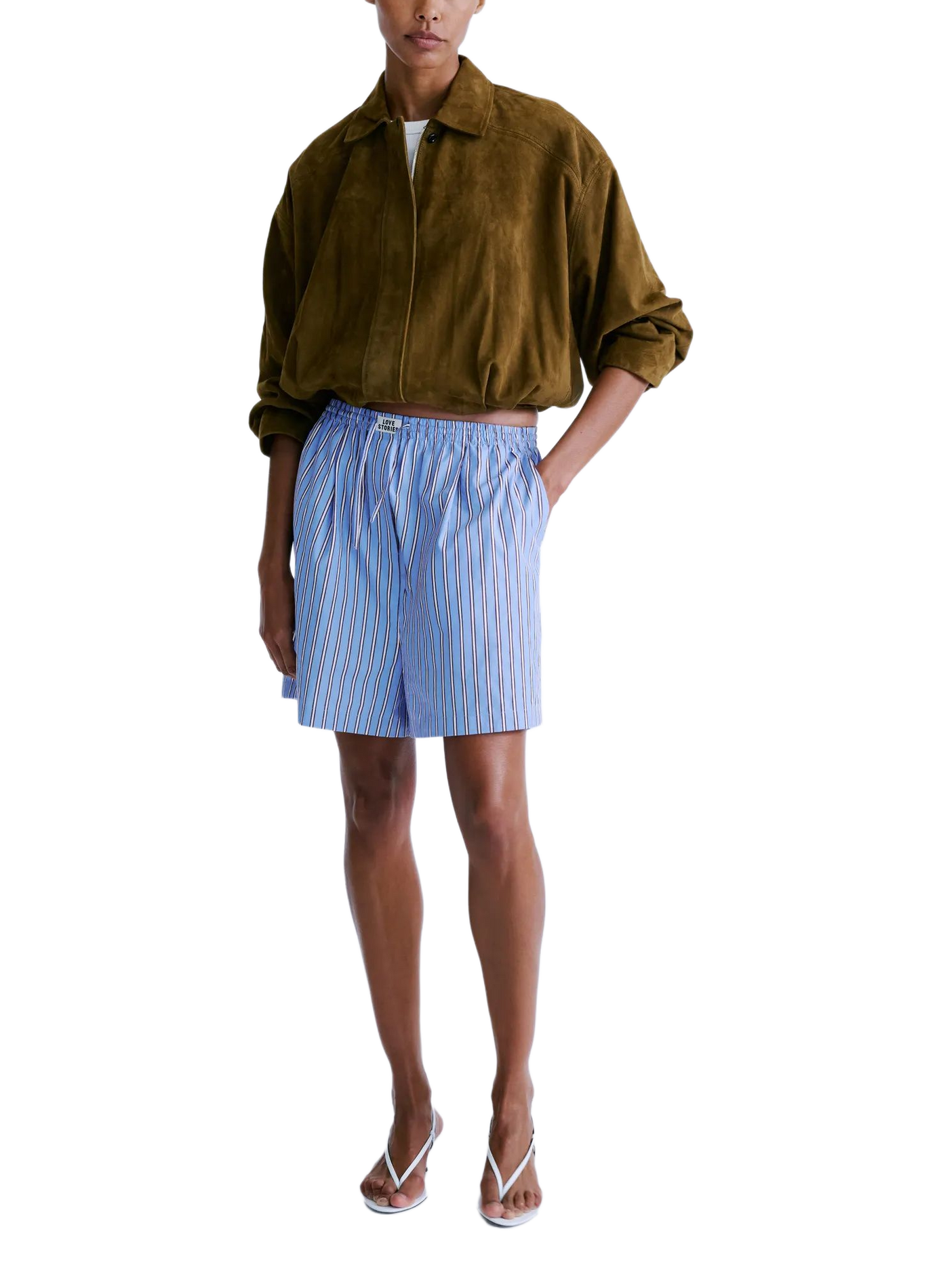 Straight striped cotton shorts LOVE STORIES Blue