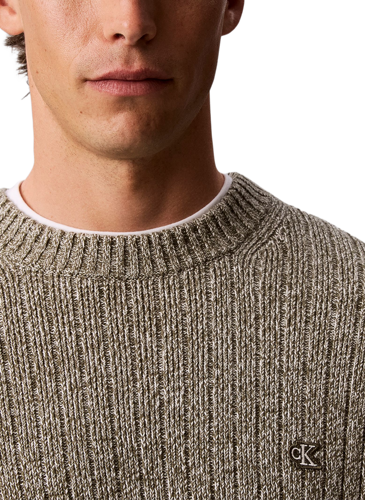 Strickpullover mit Baumwoll-Logomuster | Khaki CALVIN KLEIN Herren