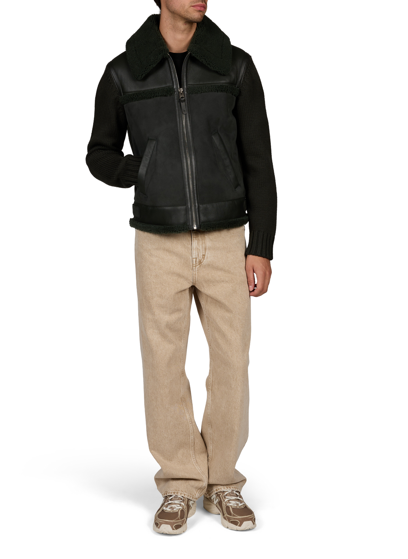 Jacke mit klassischem Kragen aus Leder und Wolle | Grun MACKAGE Herren
