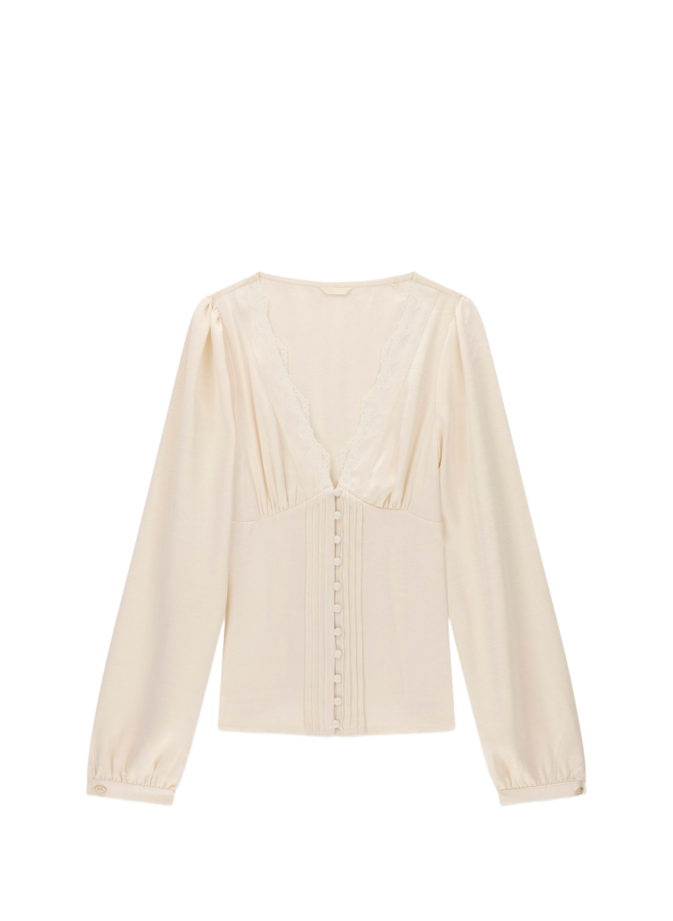 Blouse encolure V en coton mélangé GUESS Beige