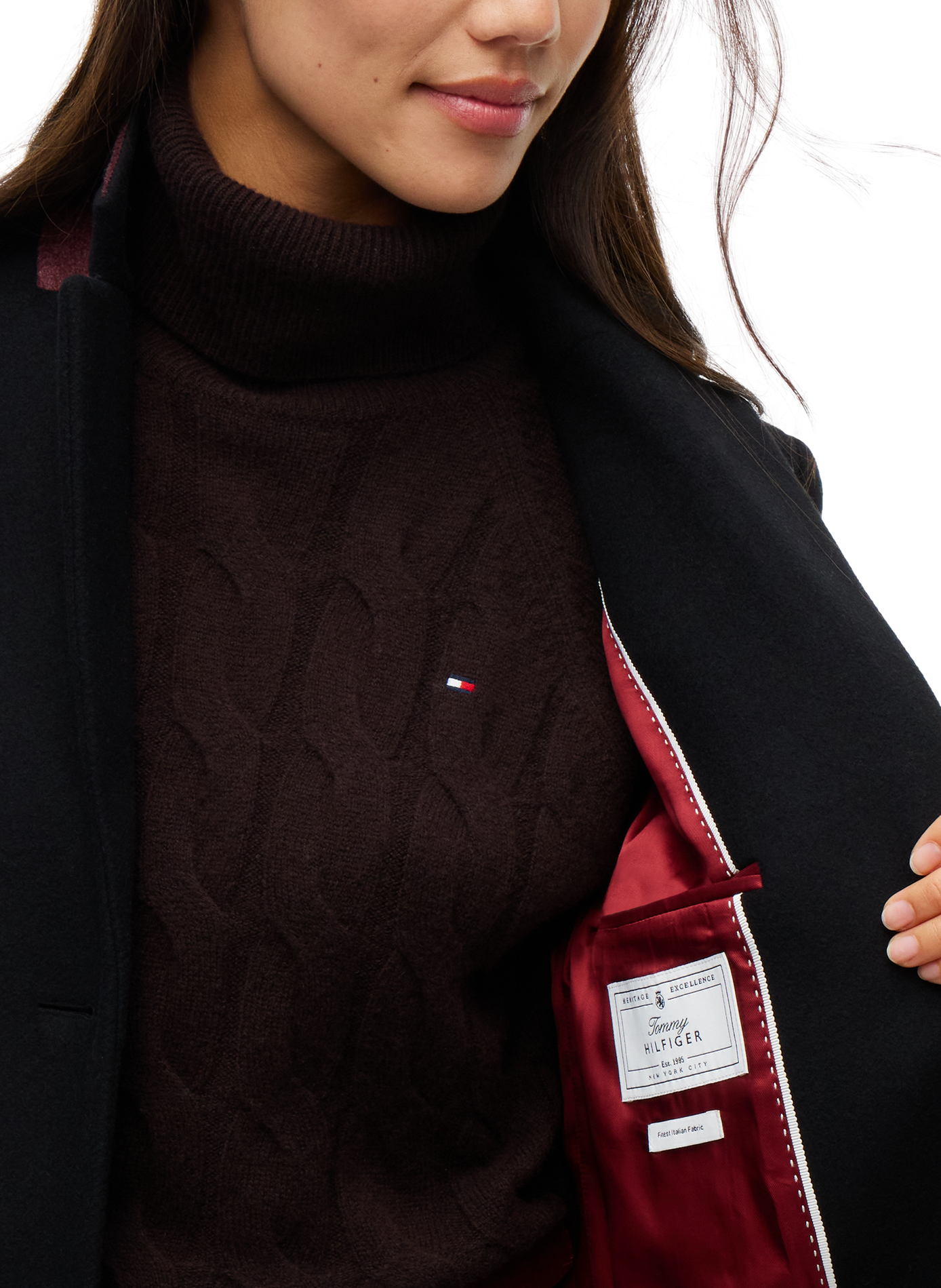 Manteau long uni en laine mélangée TOMMY HILFIGER Black