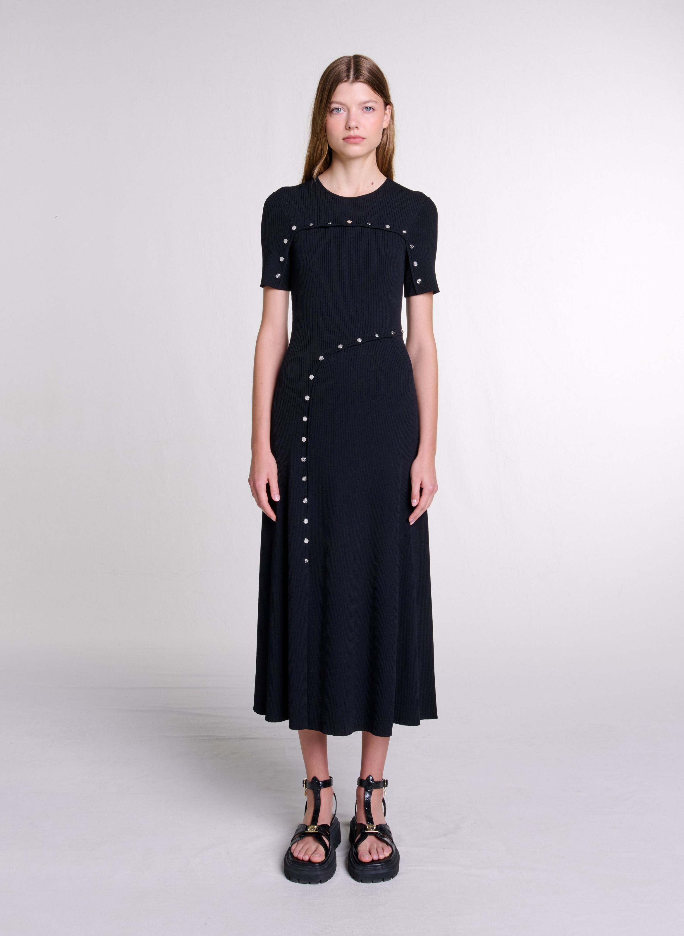 Robe Longue Col Rond En Maille - Maje Femme | Printemps.com