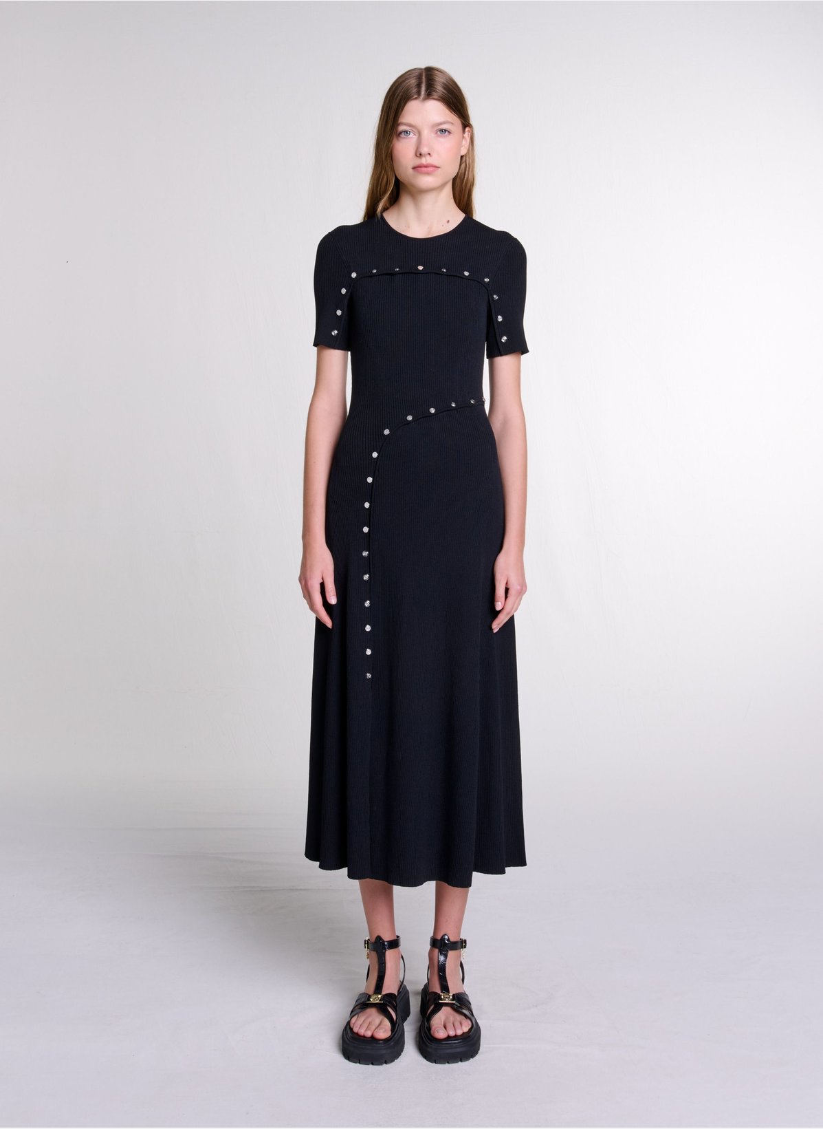 Robe Longue Col Rond En Maille - Maje Femme | Printemps.com