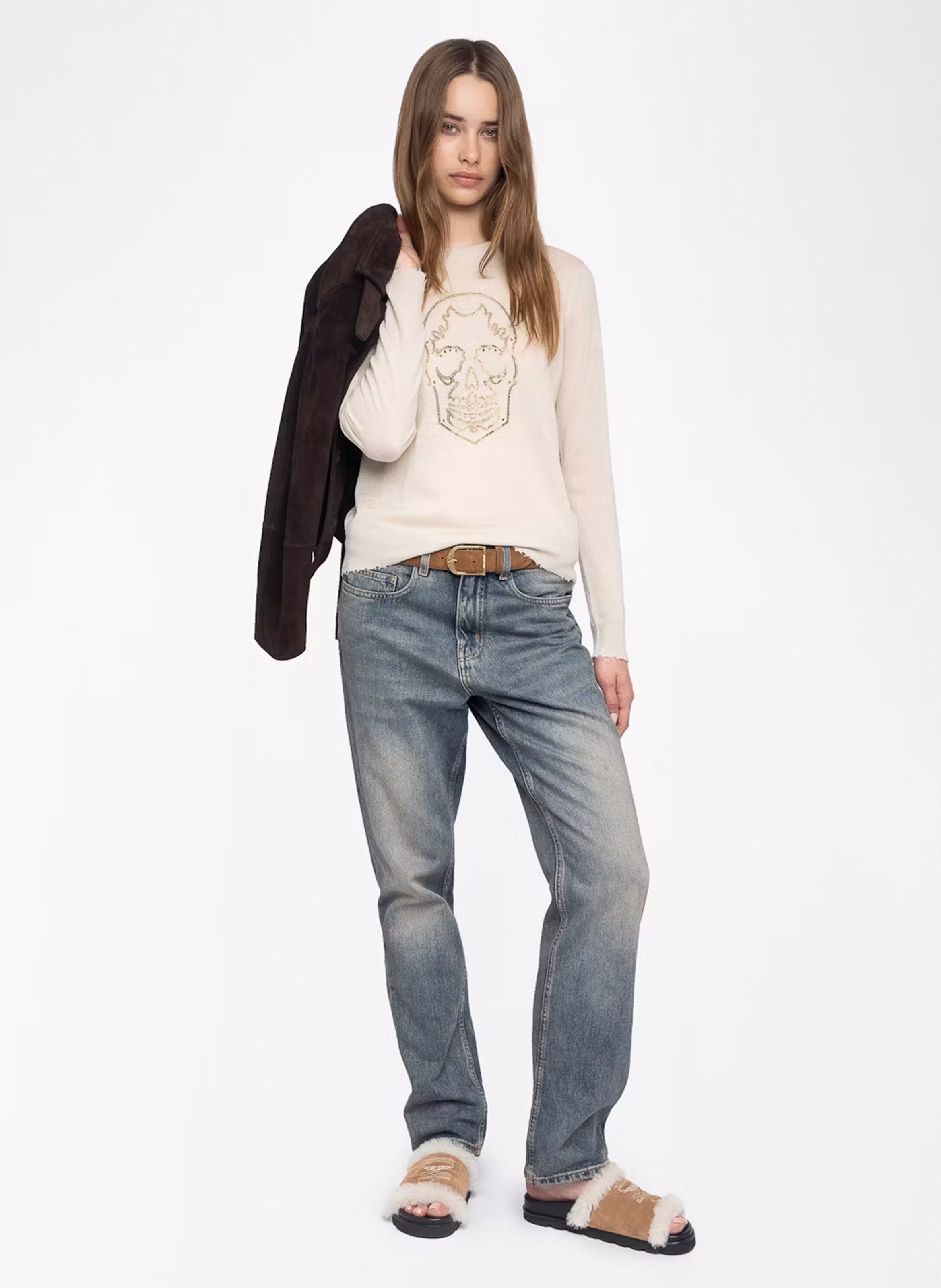 Sweat droit skull strass en cachemire miss ZADIG&VOLTAIRE Blanc