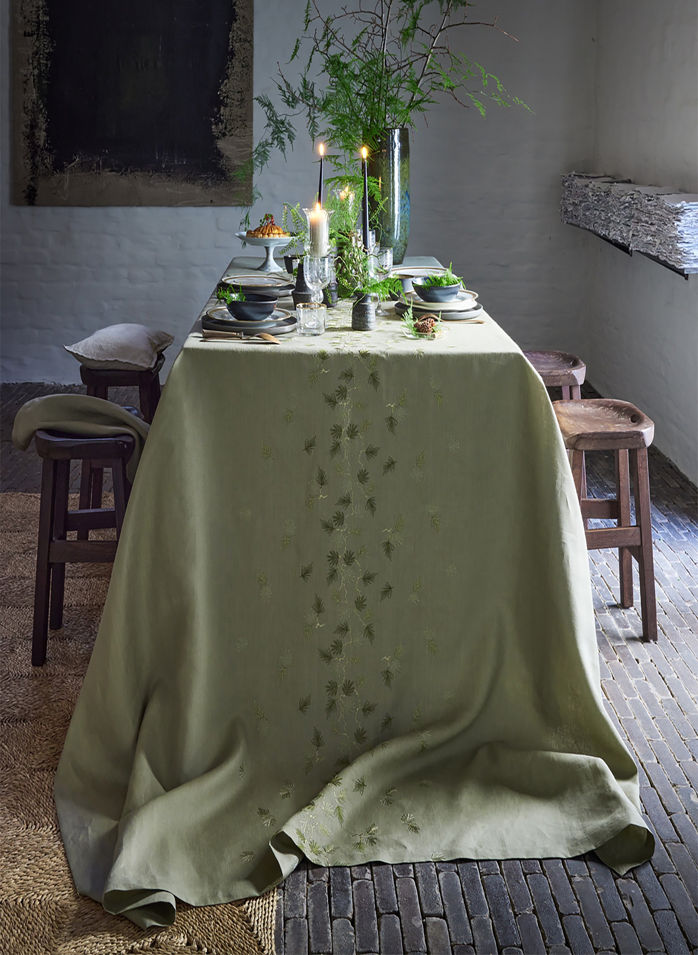 Nappe imprimée en lin, ramage ALEXANDRE TURPAULT Vert