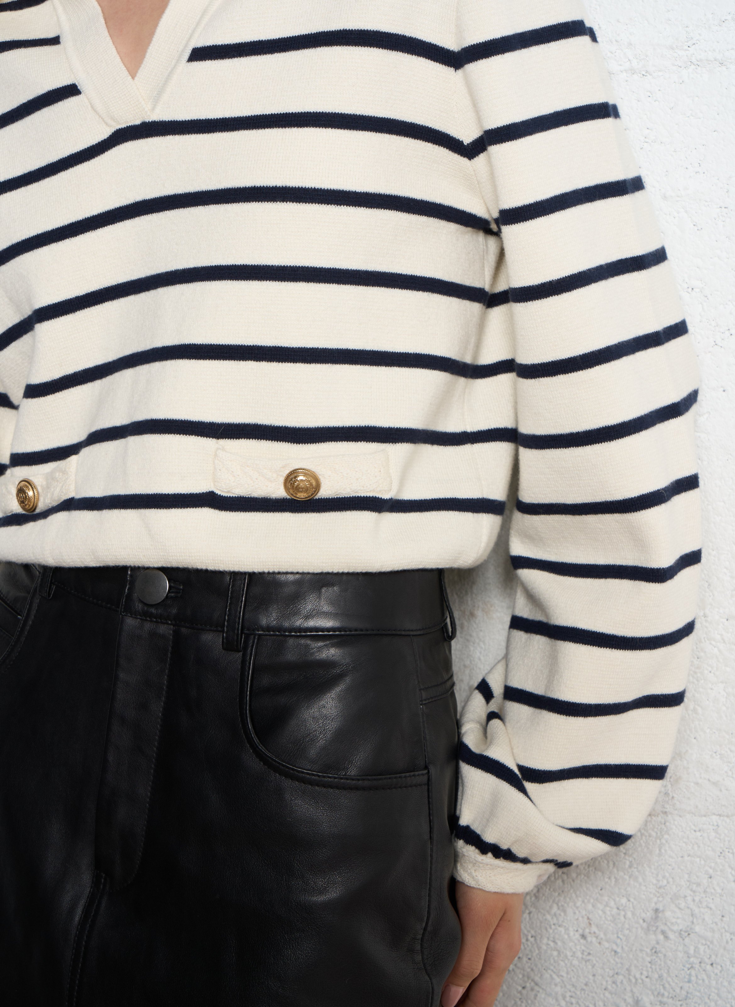 Pull droit à rayures et poches fantaisies IKKS Blanc