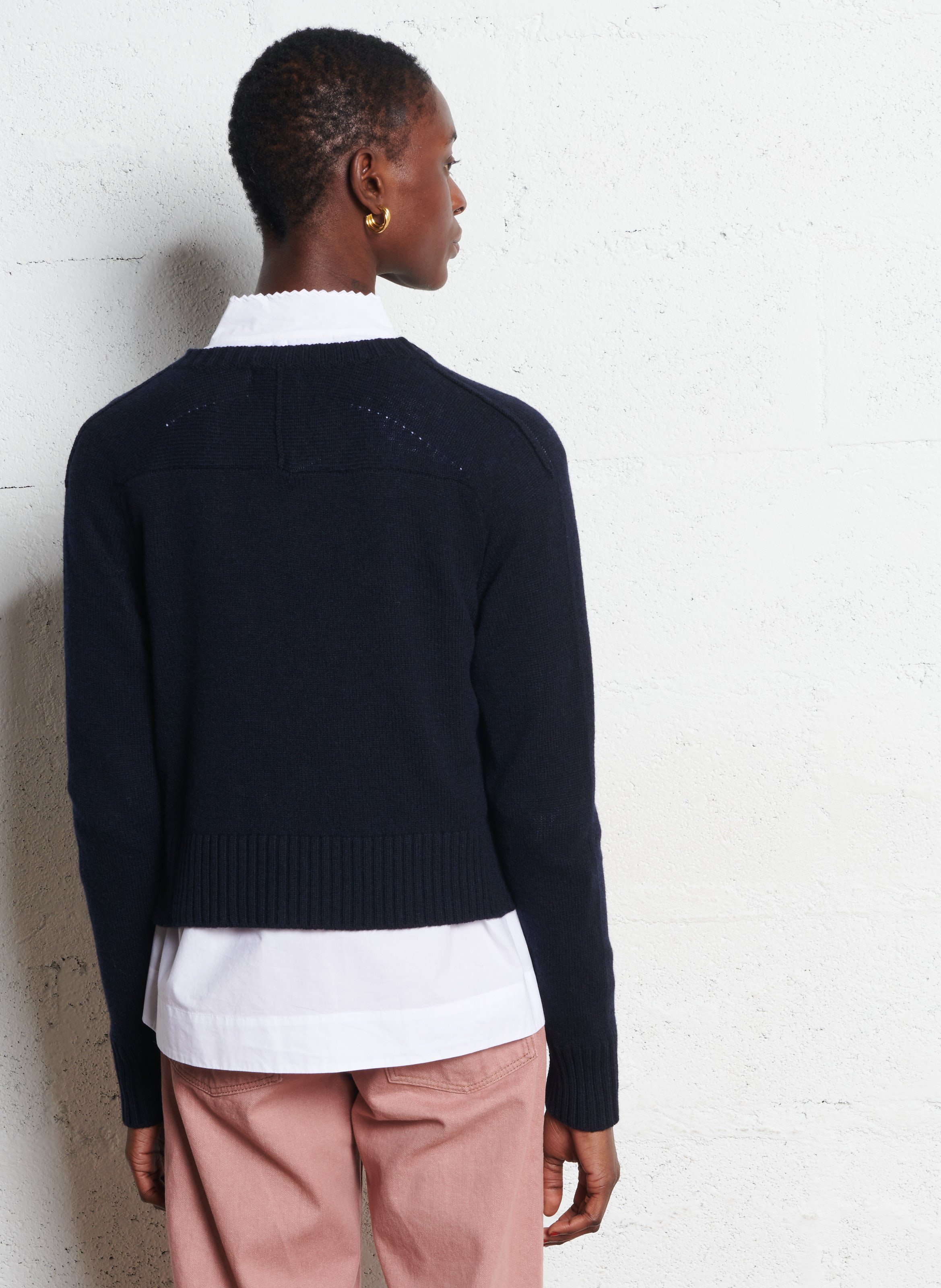 Cardigan col rond droit en laine virginia SOEUR Bleu