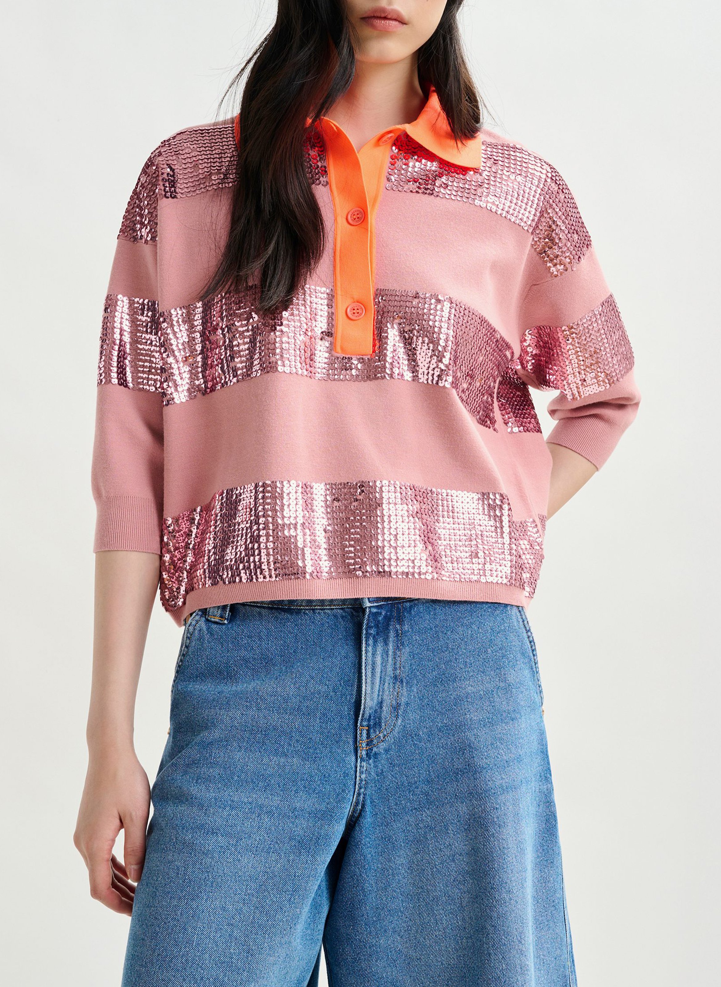 Polo ample à rayures sequins illuminati ESSENTIEL ANTWERP Rose