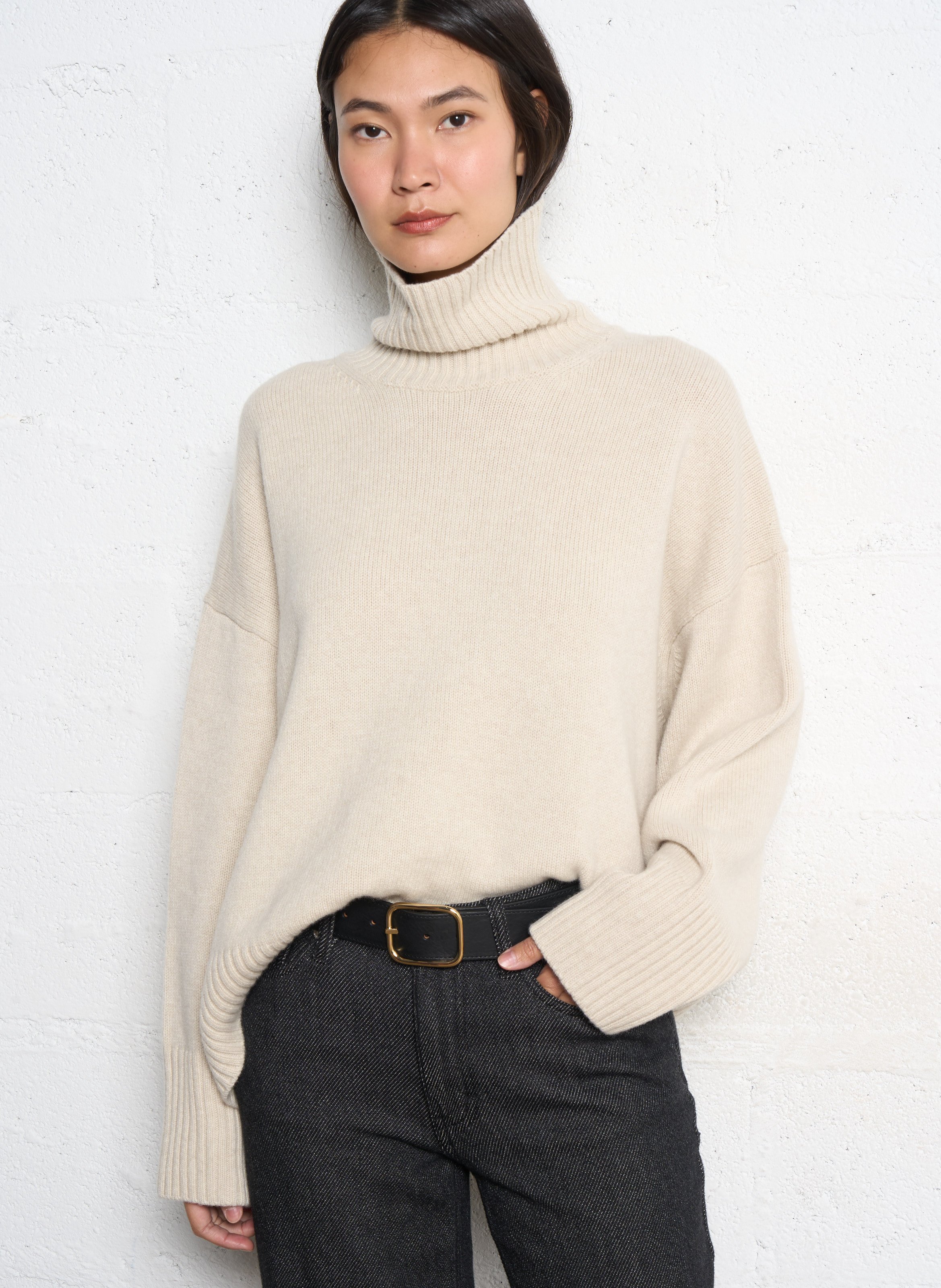 Pull col roulé oversize en laine william SOEUR Beige