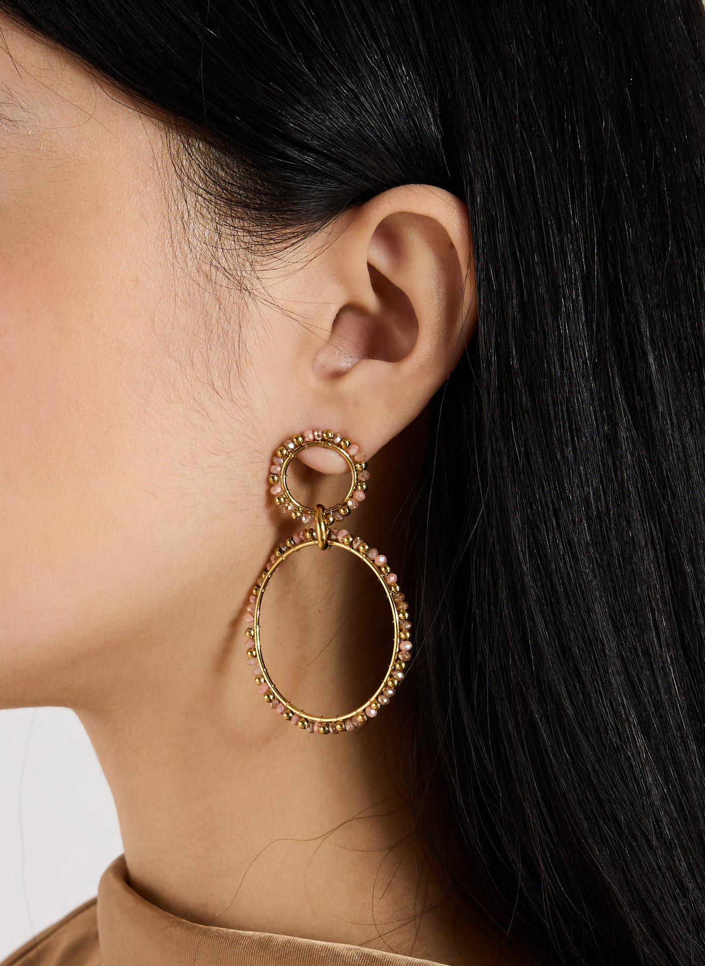 Boucles d'oreille rondes avec perlles AU PRINTEMPS PARIS Doré