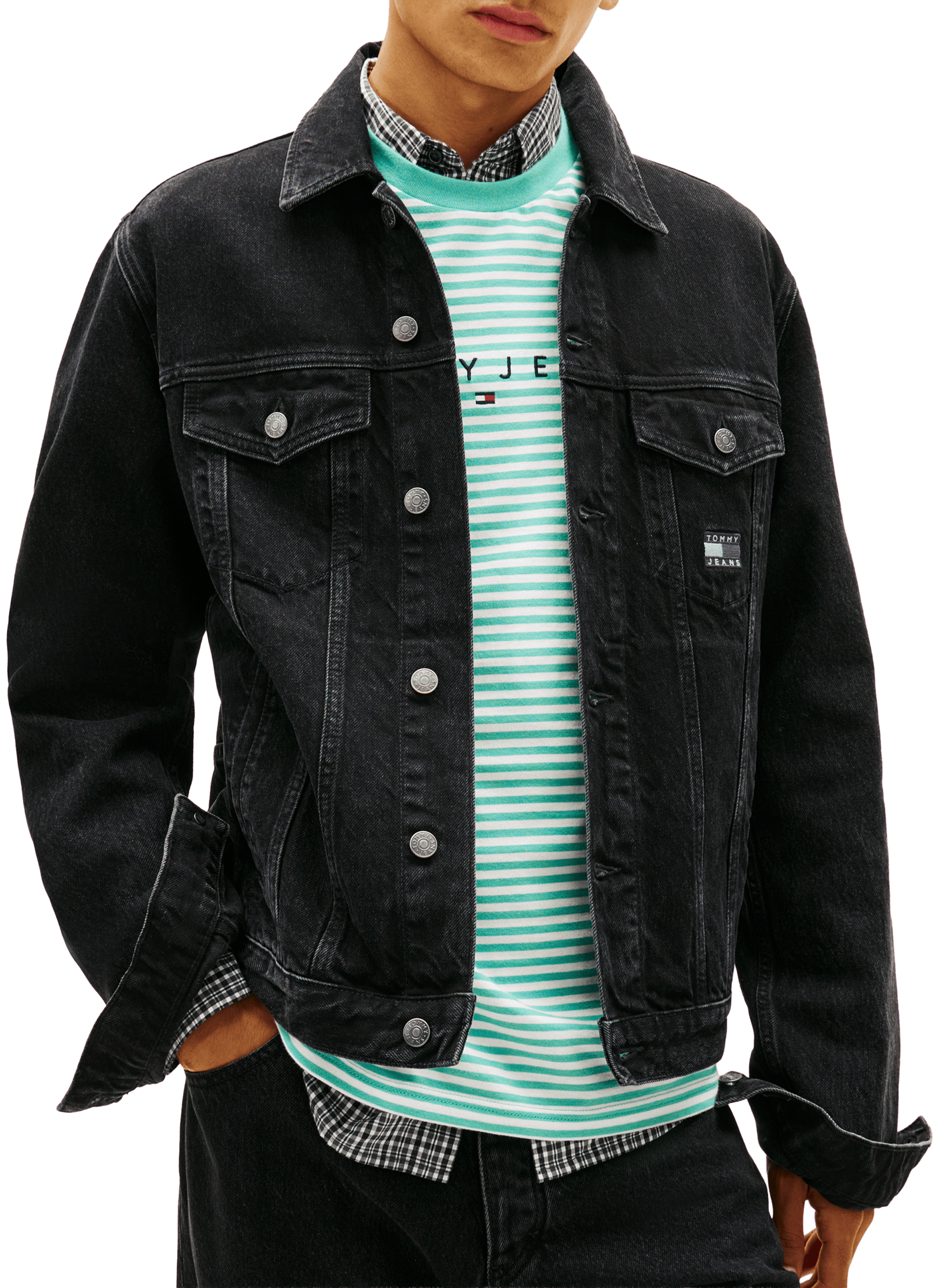 Denim jacket with pockets in mixed cotton TOMMY HILFIGER Black