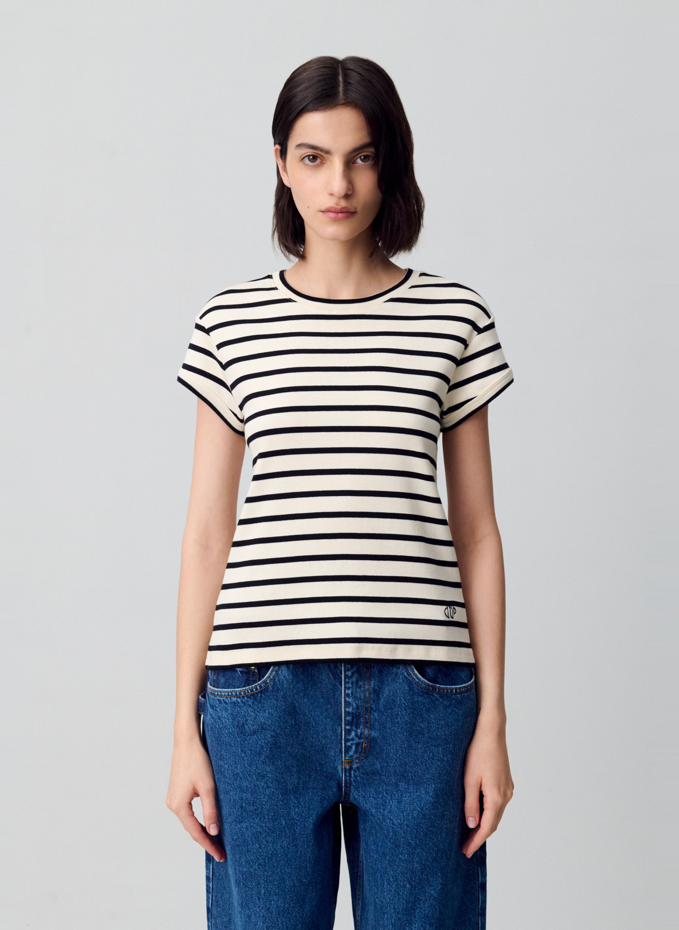 Tee-shirt col rond droit en coton rayé CLAUDIE PIERLOT Multicolore