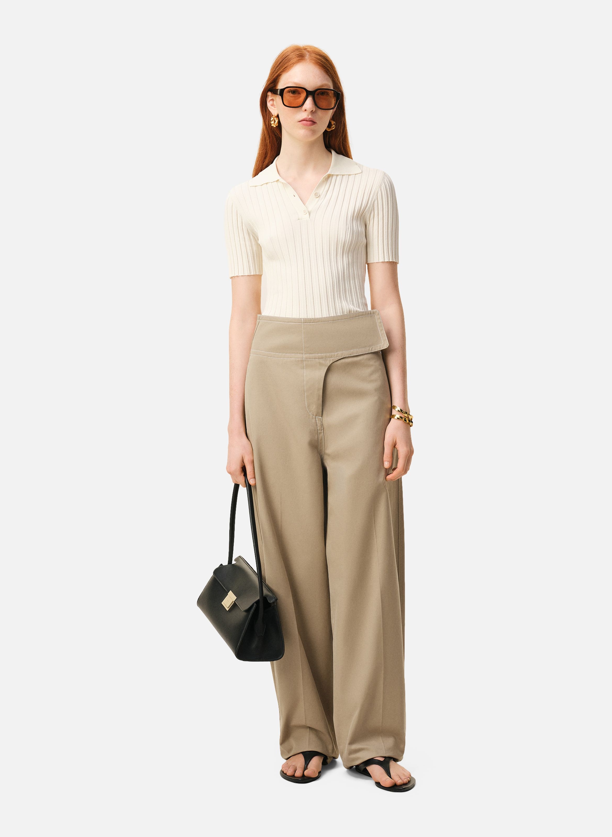 Pantalon à ceinture portefeuille en coton AMI PARIS Beige